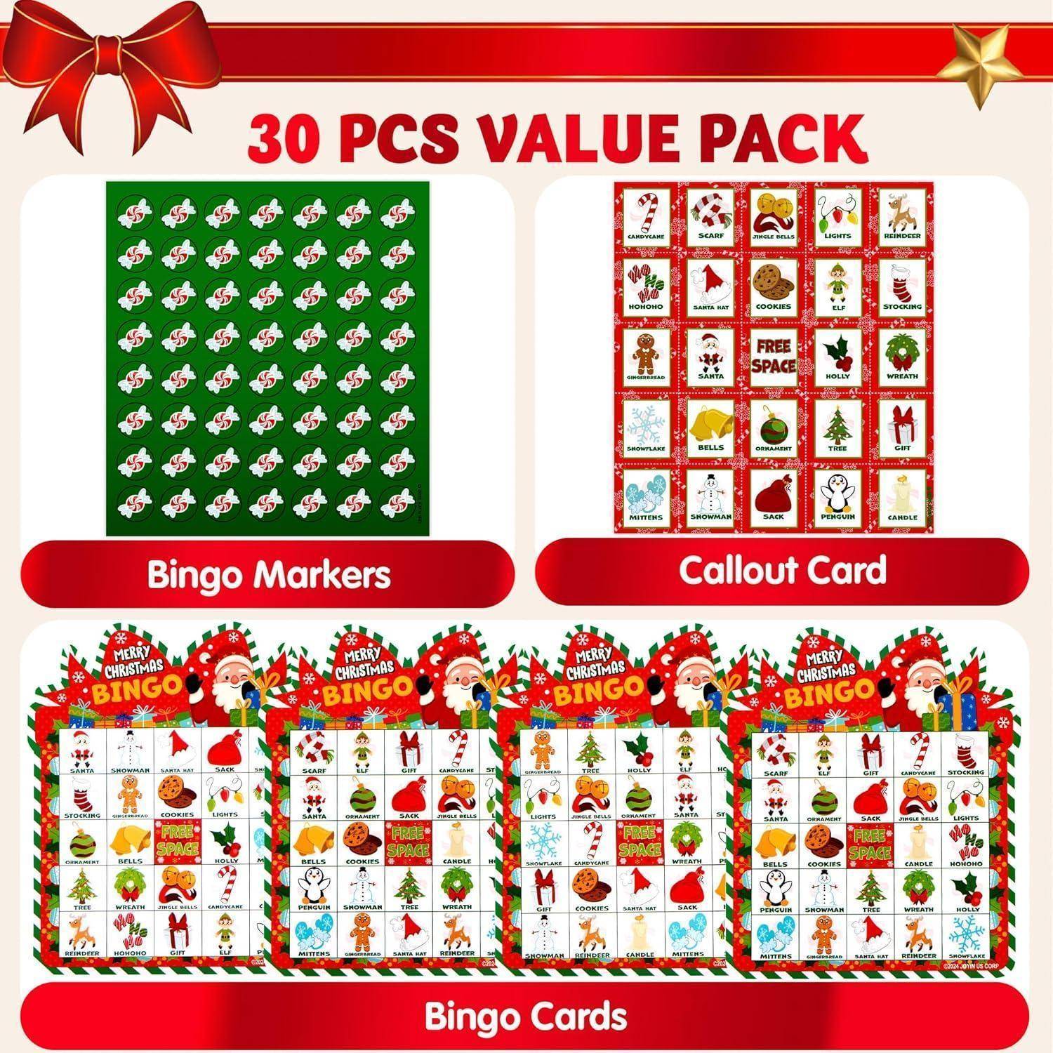 Weihnachts Bingokarten 5x5 28 Spieler Kinder Party Traditionell