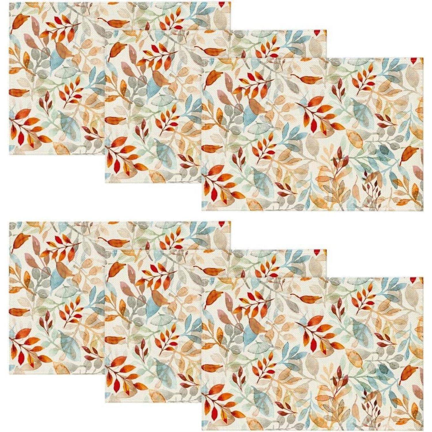 Platzsets Blätter Herbst Waschbar 30 x 45 cm 6er Set Orange Beige