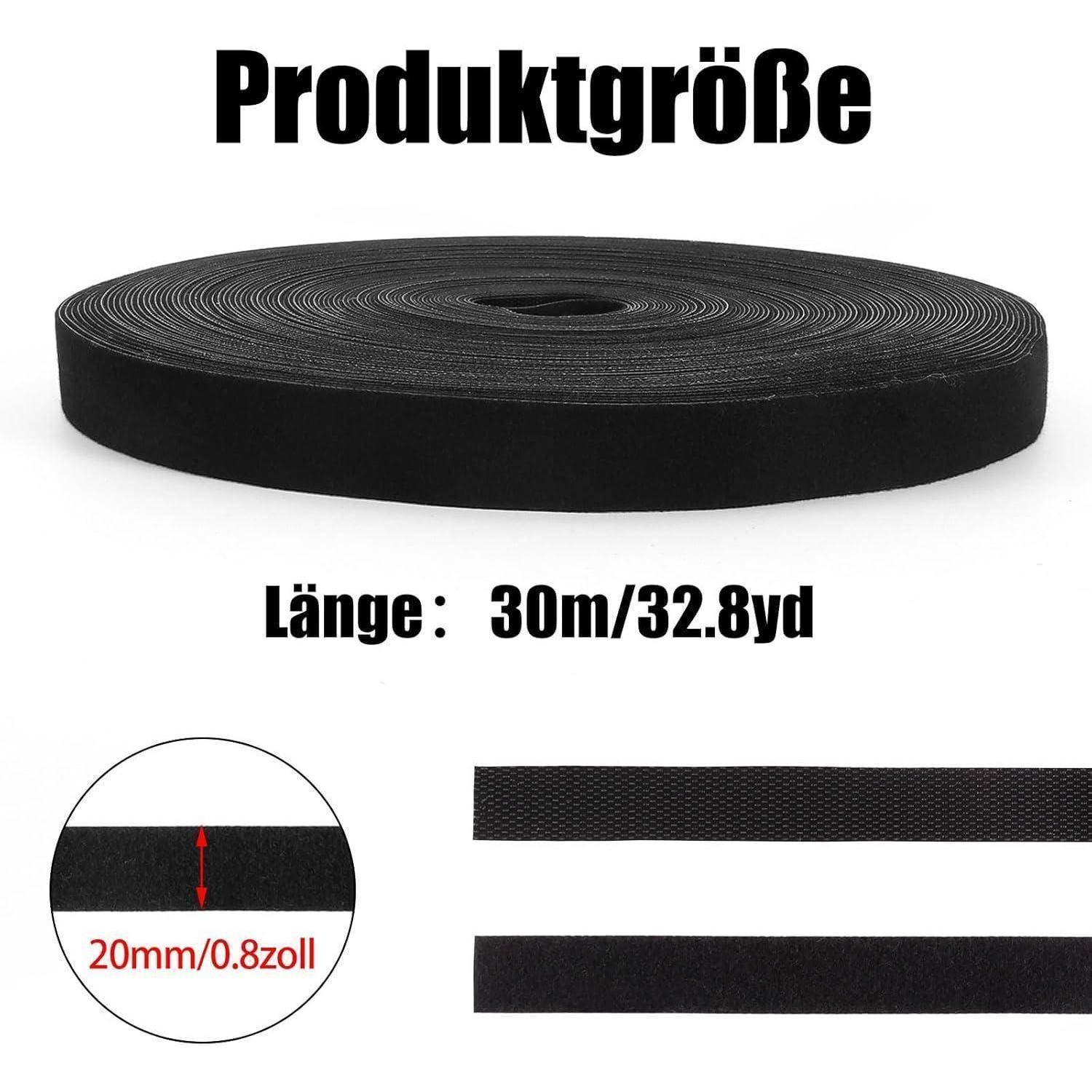 Klettband 30m 20mm Kabelbinder Selbstklebend Schwarz 30m-20mm