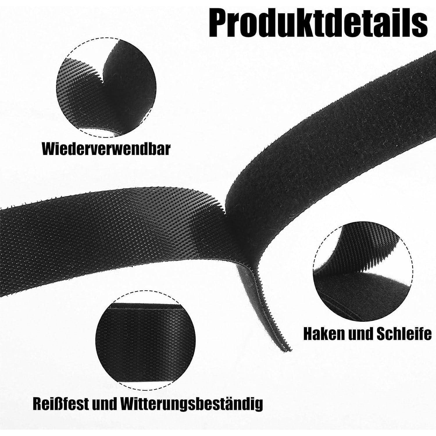 Klettband 30m 20mm Kabelbinder Selbstklebend Schwarz 30m-20mm