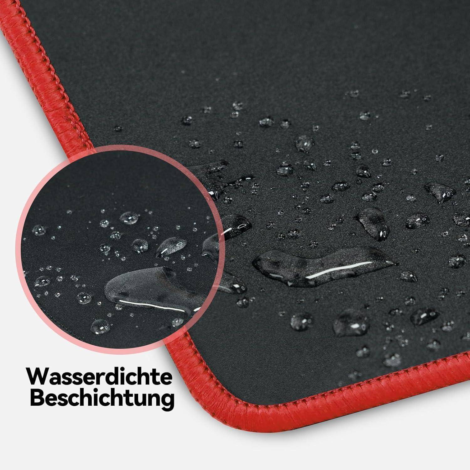 Wasserdichte Beschichtung' mit einer Nahaufnahme von Wassertropfen auf einer dunklen Oberfläche, die die wasserdichte Eigenschaft des Materials hervorhebt.