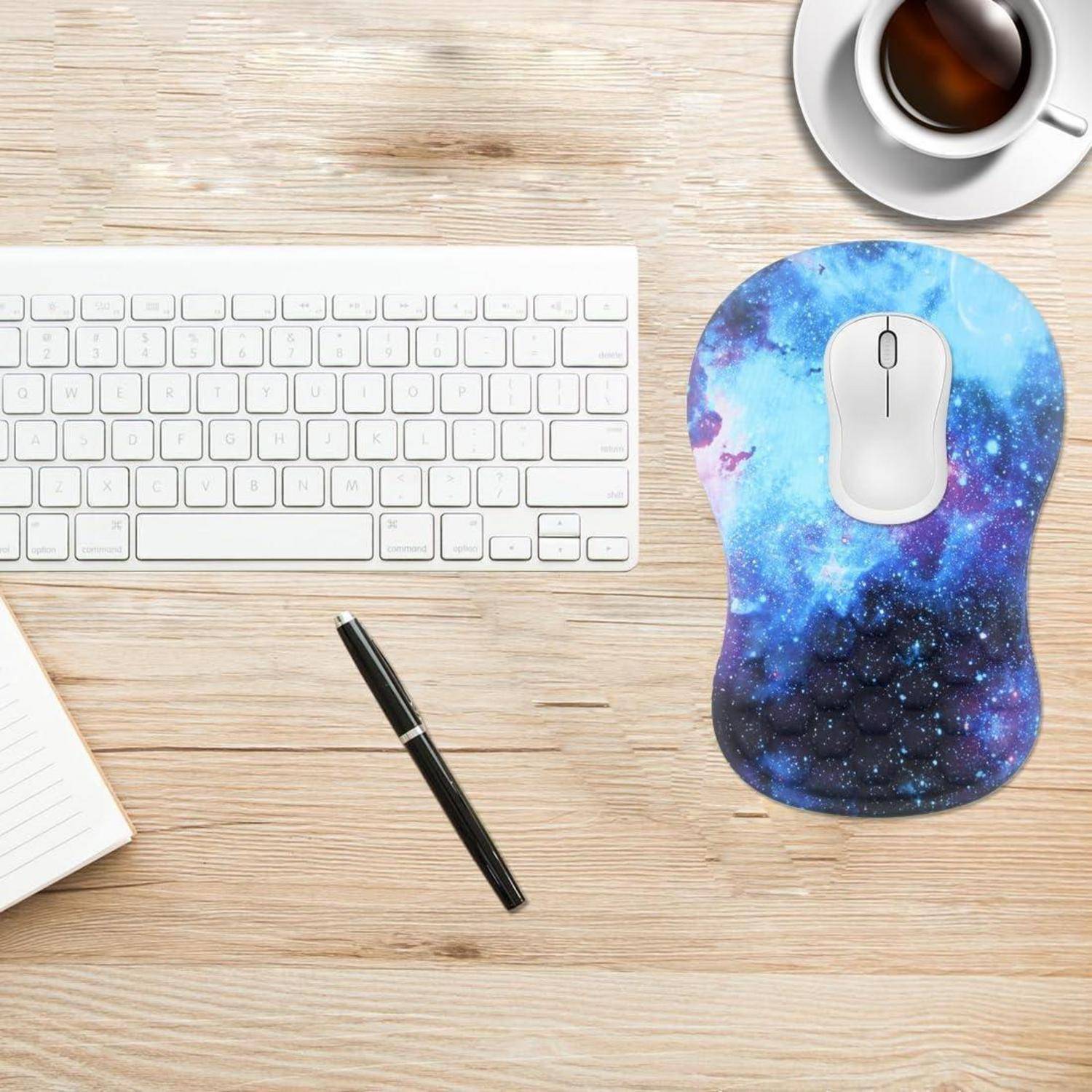 Mauspad Handgelenkauflage Ergonomie Memoryschaum Blaue Galaxie