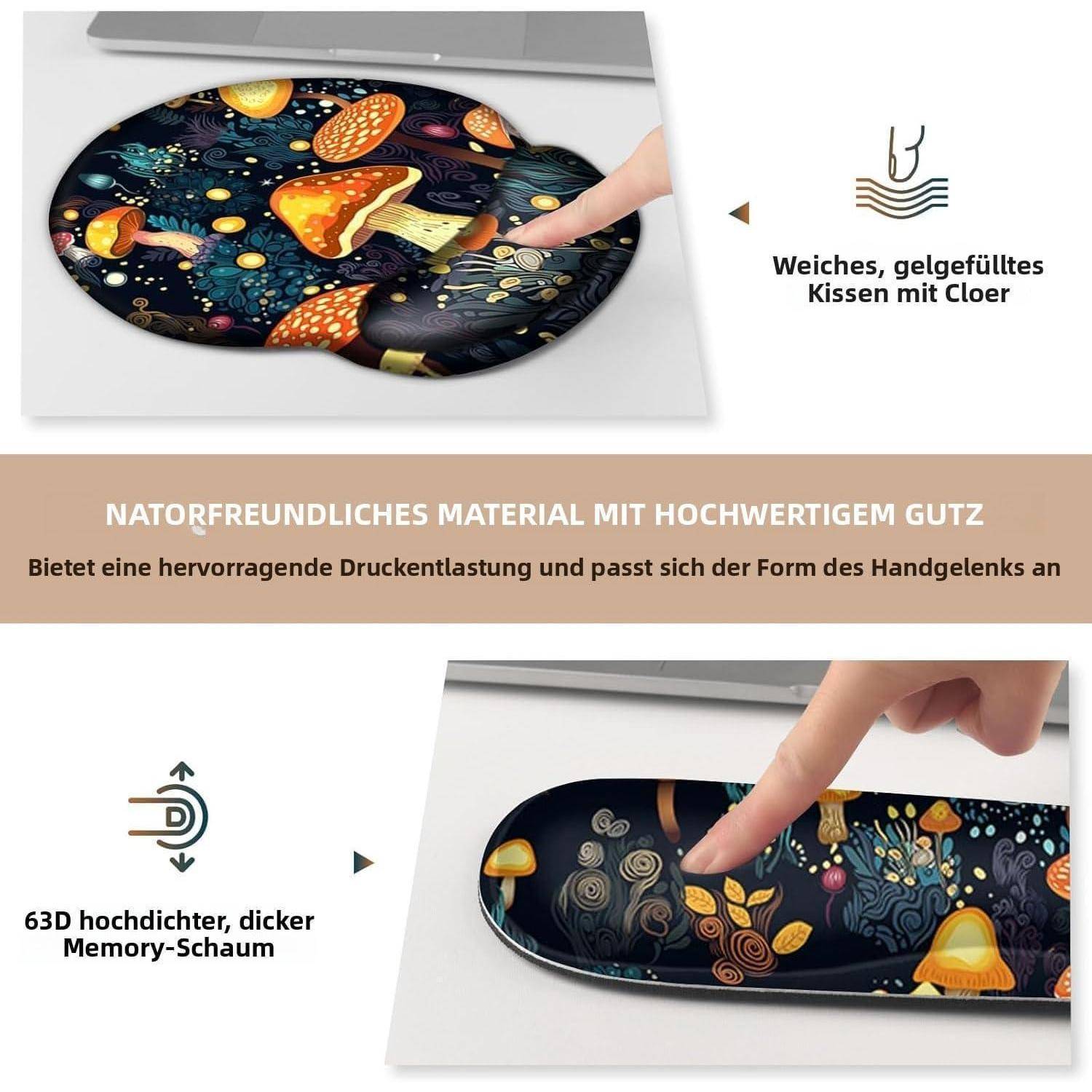 Mauspad 4in1 Set Gelkissen Tastatur Schreibtischunterlage Pilz