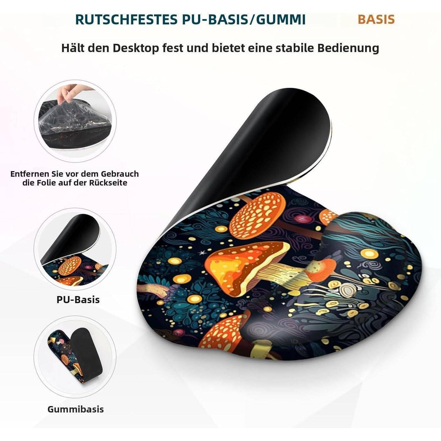 Mauspad 4in1 Set Gelkissen Tastatur Schreibtischunterlage Pilz