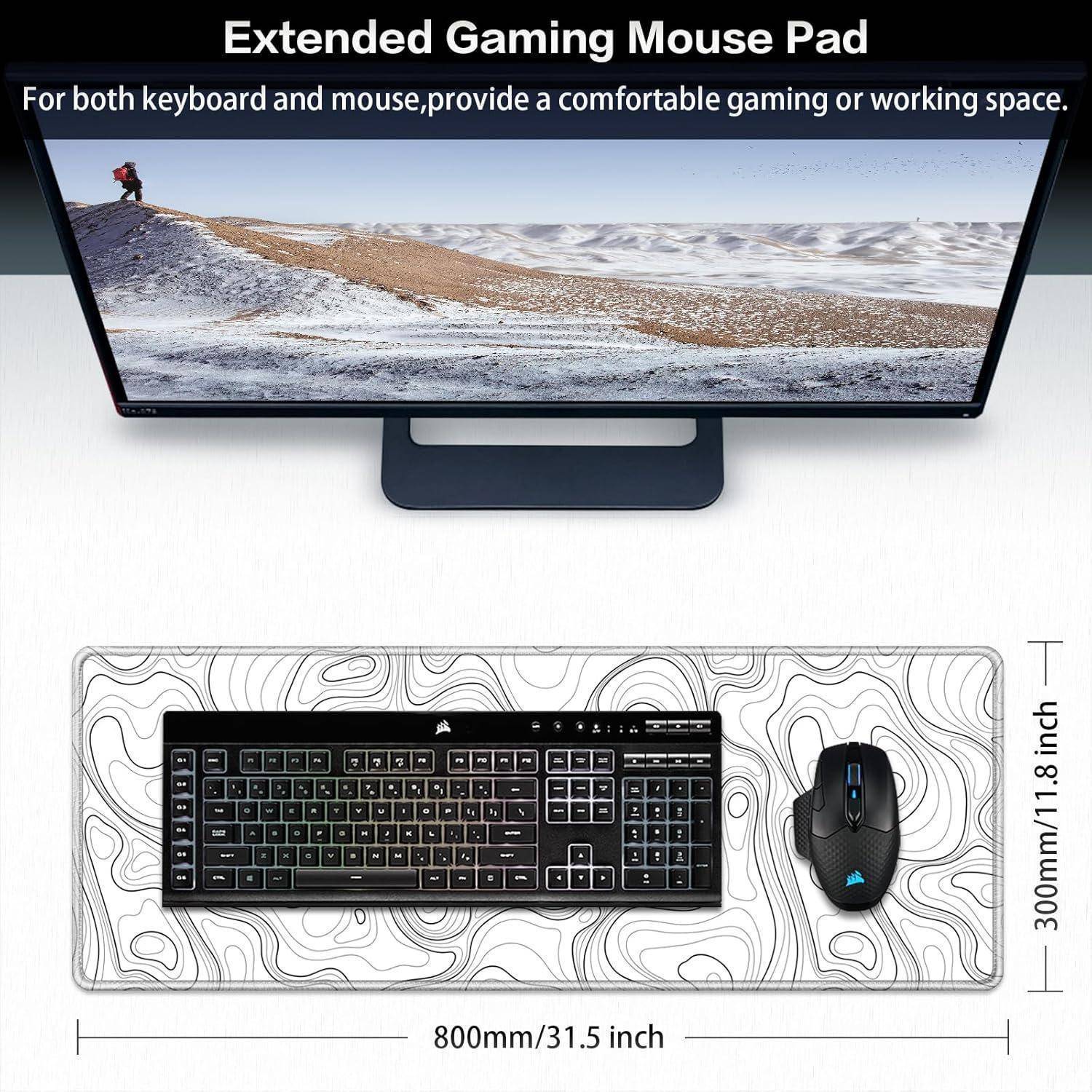 Gaming-Mausunterlage mit Erweiterung' bietet eine große, strukturierte Oberfläche sowohl für Tastatur als auch Maus und misst 31,5 x 11,8 Zoll.