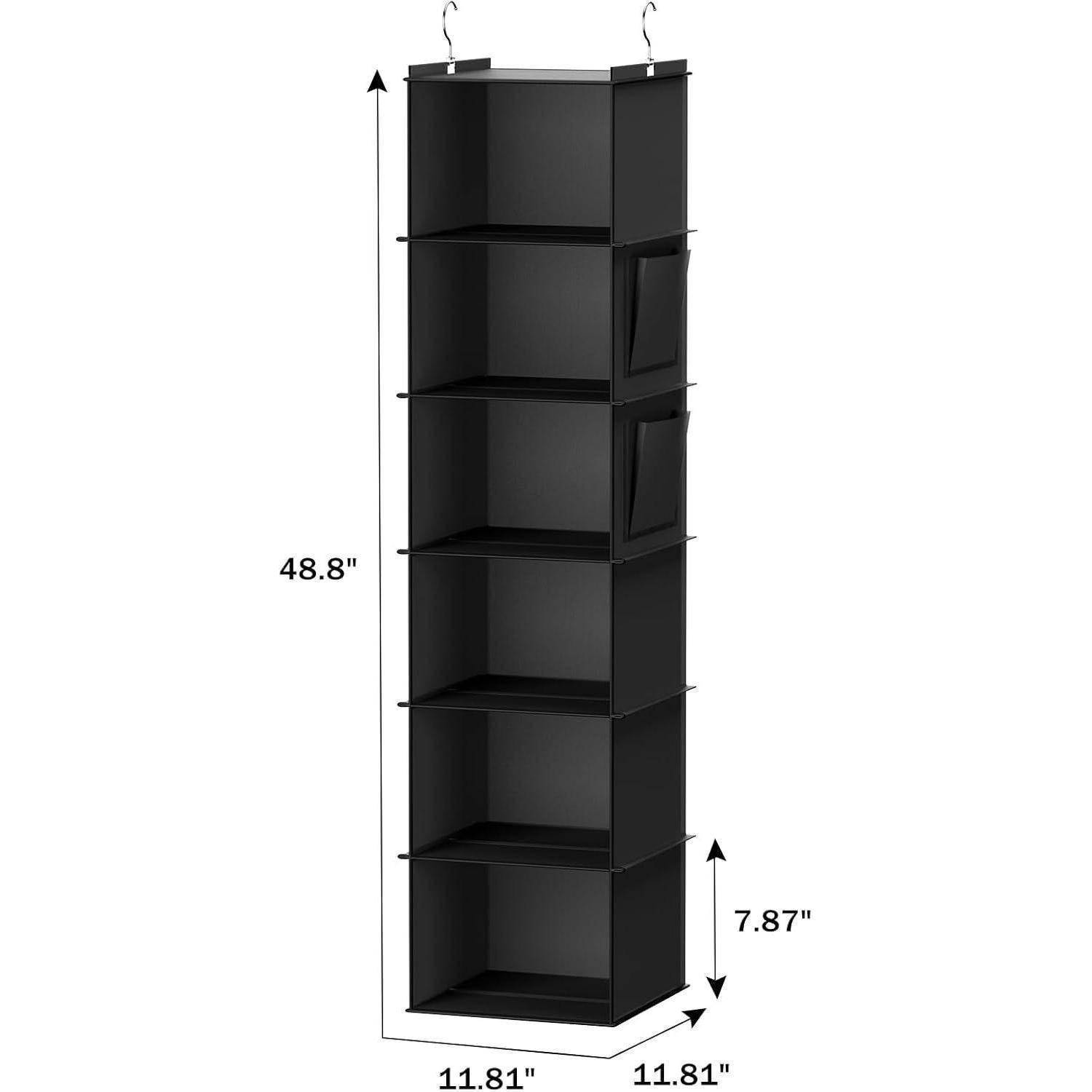 Hängeregal Kleiderschrank Organizer MDF Bambus 6 Fächer Schwarz