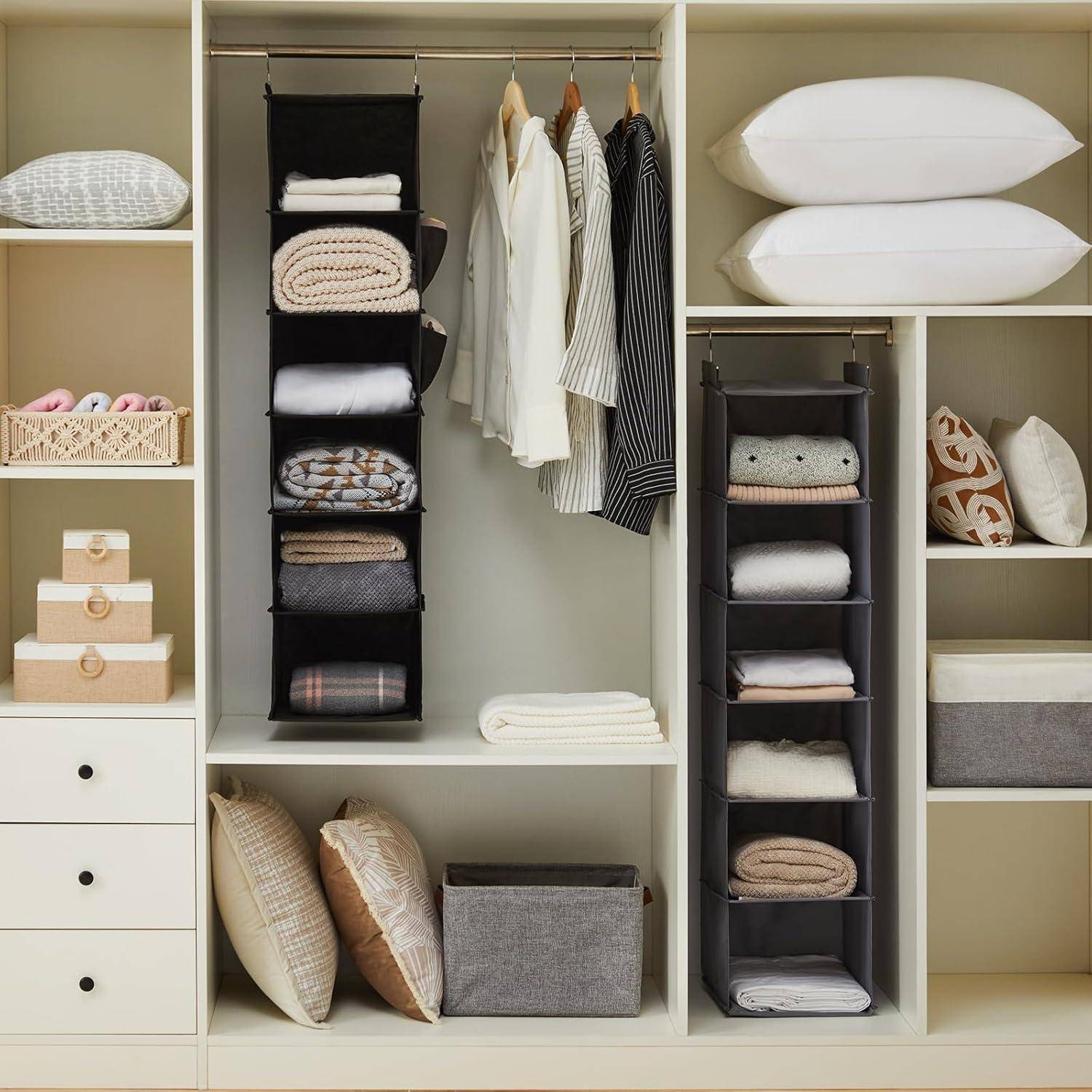 Hängeregal Kleiderschrank Organizer MDF Bambus 6 Fächer Schwarz