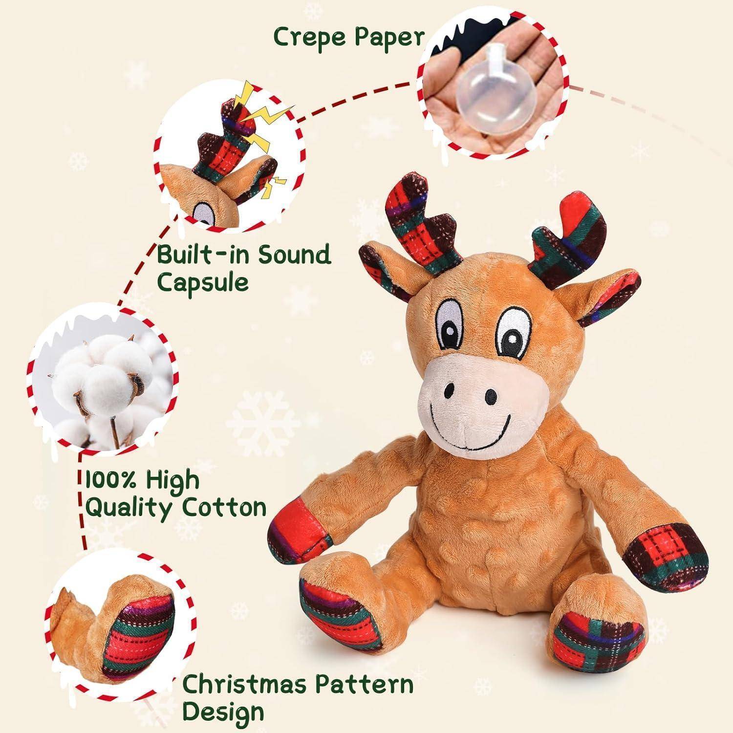 Weicher Rentier-Plüschtier mit Crêpepapier, integrierter Soundkapsel, 100% hochwertige Baumwolle und Weihnachtsmuster-Design.
