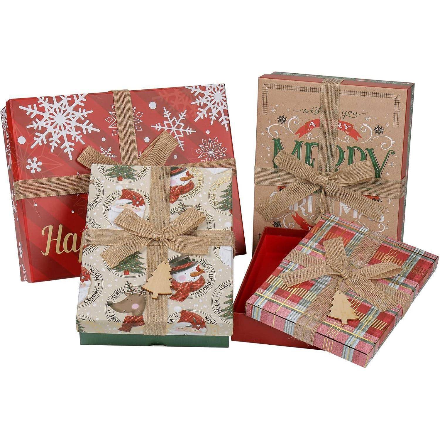 Geschenkbox Weihnachten Deckel Schleife 4er Set Mehrfarbig