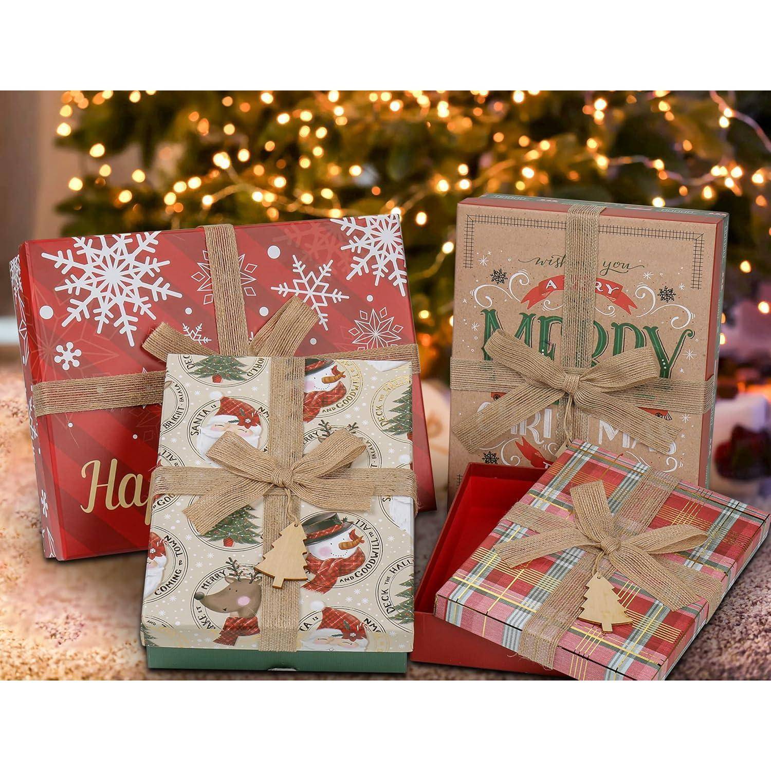 Geschenkbox Weihnachten Deckel Schleife 4er Set Mehrfarbig