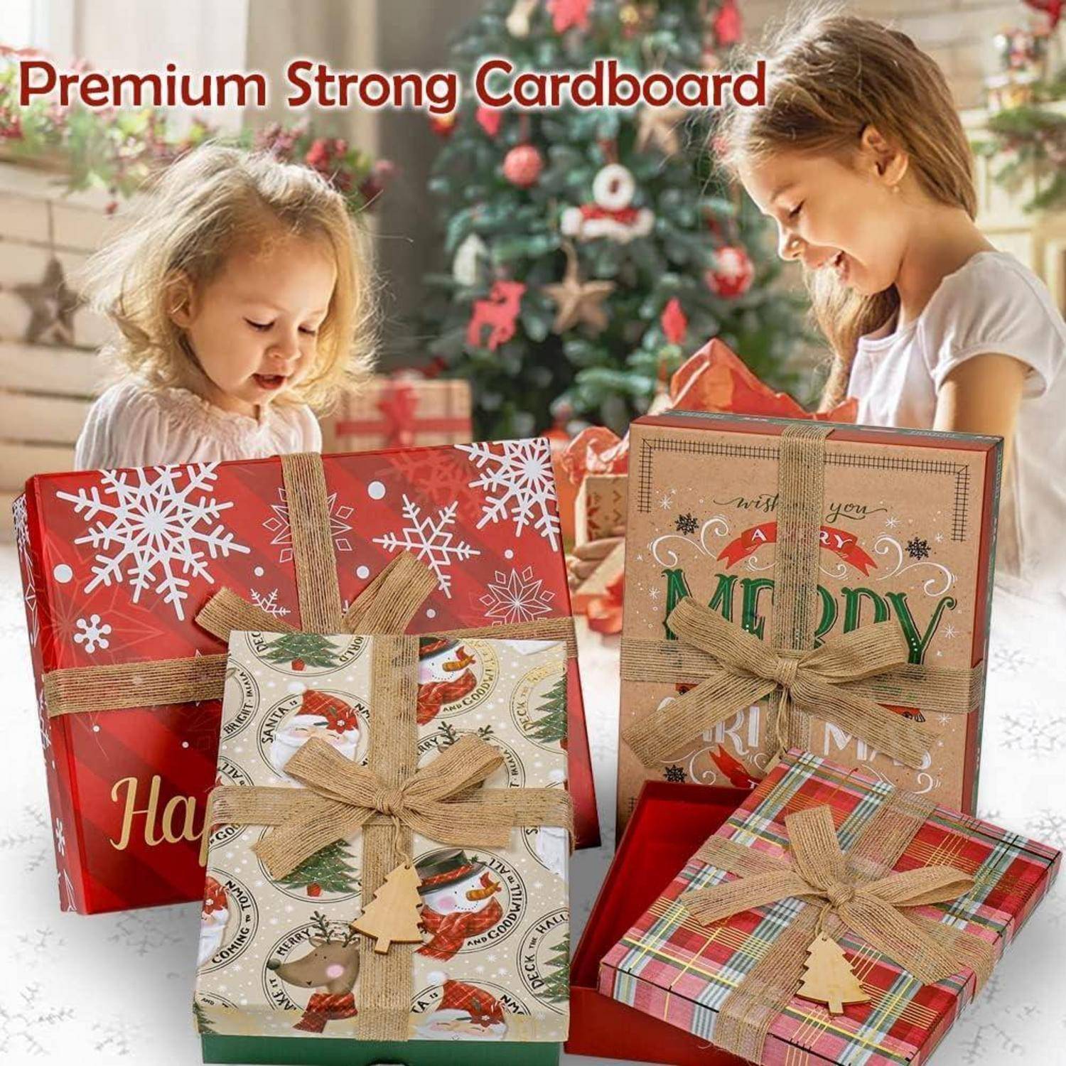 Geschenkbox Weihnachten Deckel Schleife 4er Set Mehrfarbig
