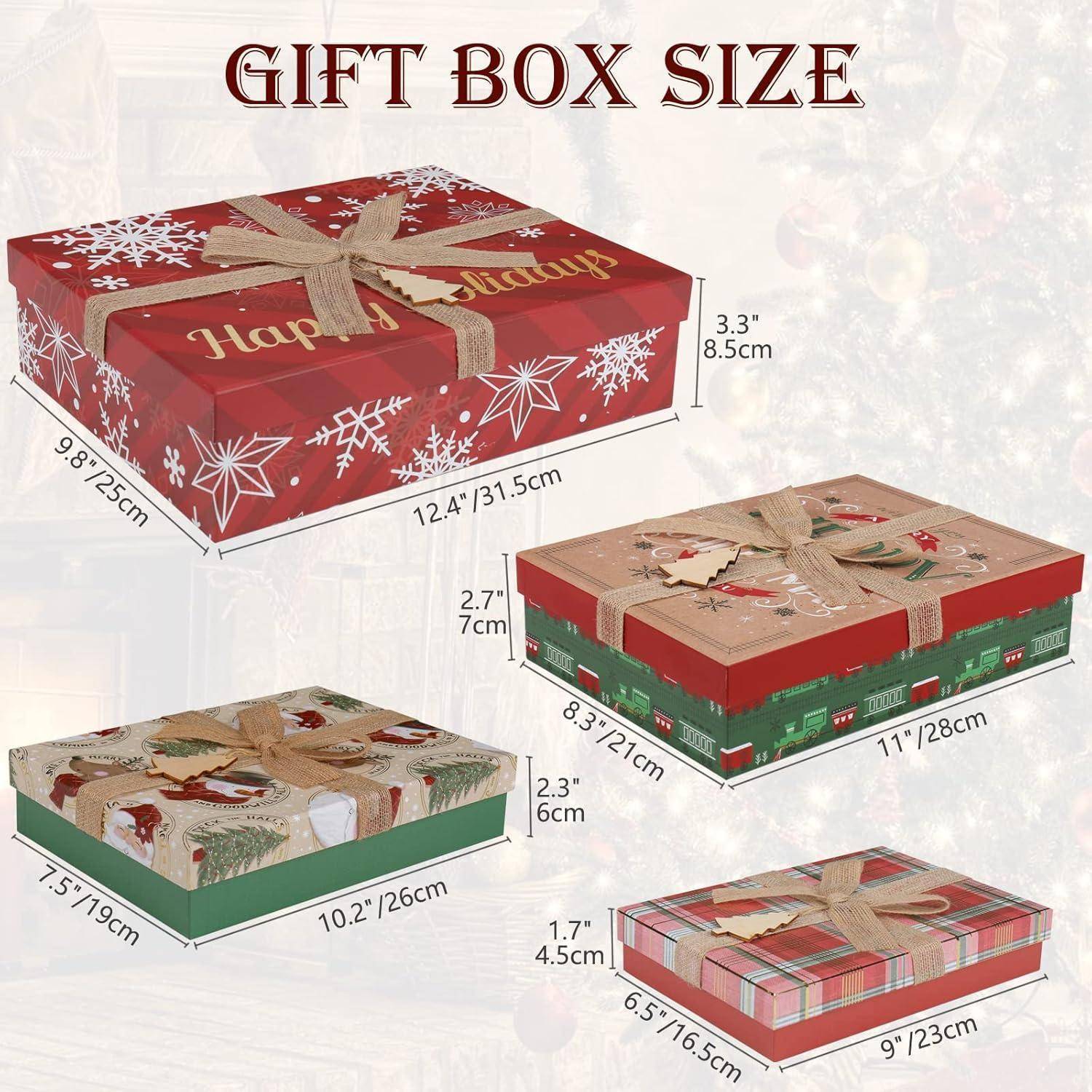 Geschenkbox Weihnachten Deckel Schleife 4er Set Mehrfarbig