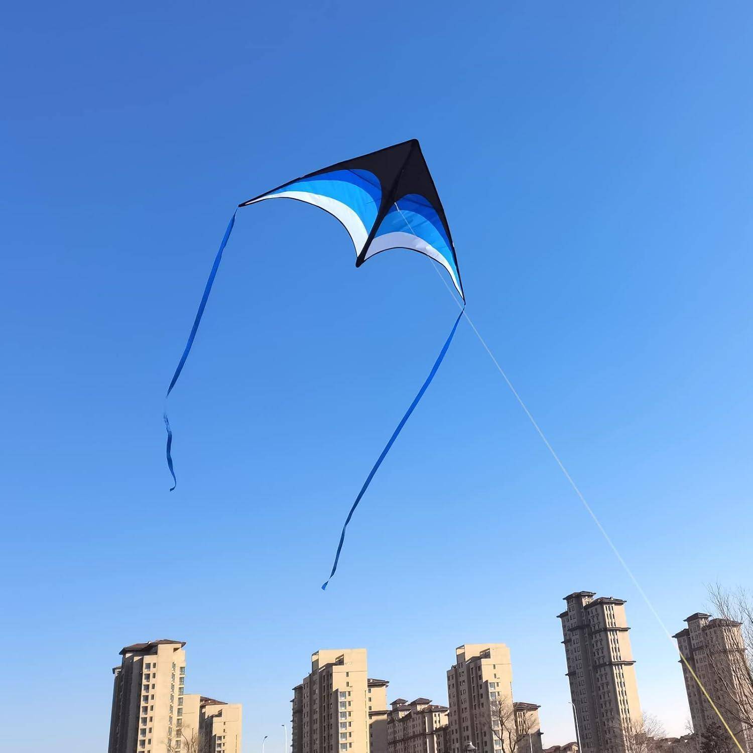 Flugdrachen Delta Kinder Anfänger 2 Bänder Drachenschnur Blau