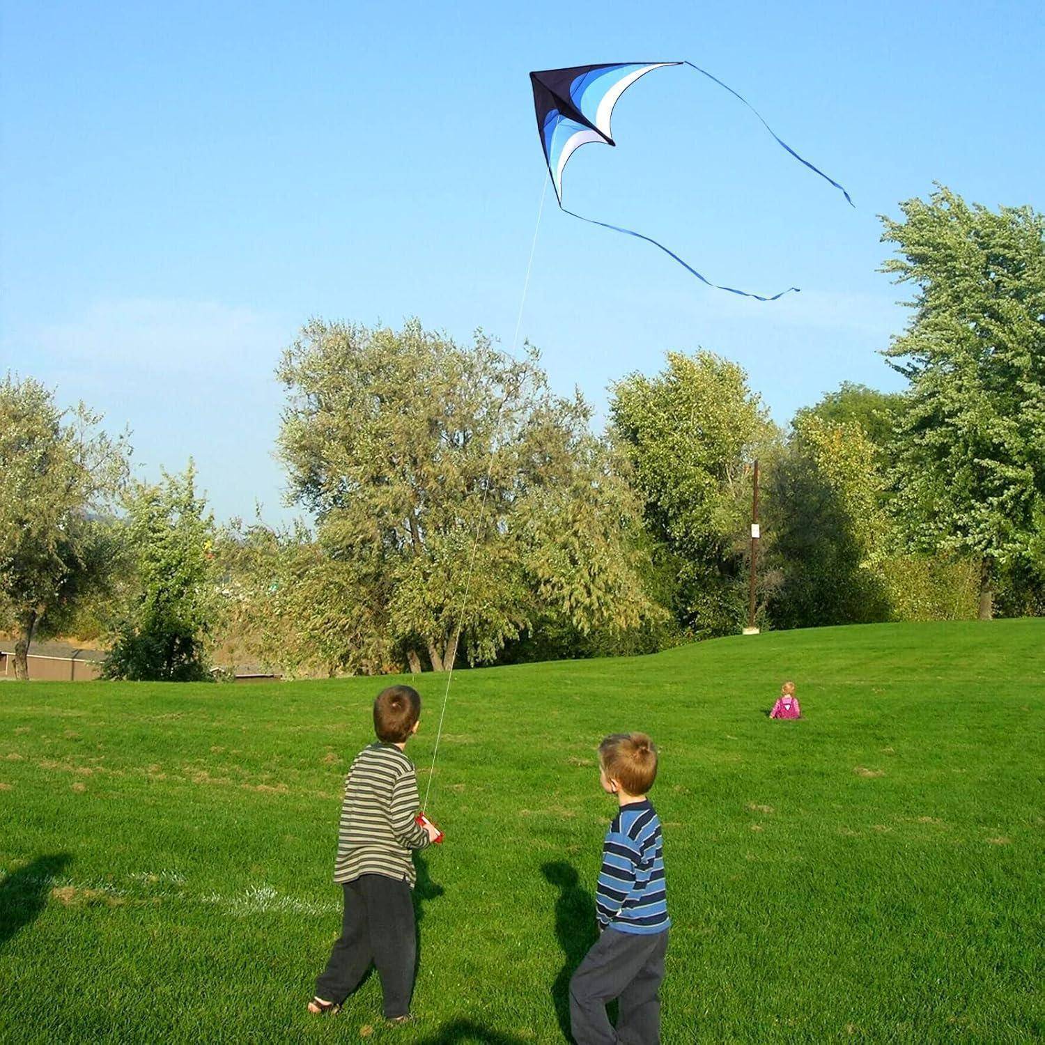 Flugdrachen Delta Kinder Anfänger 2 Bänder Drachenschnur Blau