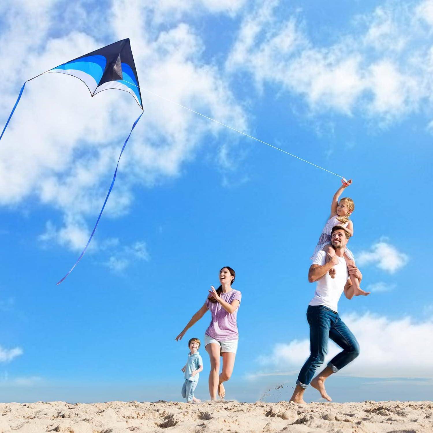 Flugdrachen Delta Kinder Anfänger 2 Bänder Drachenschnur Blau