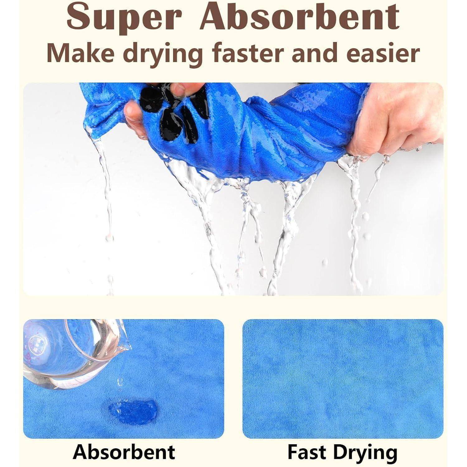 Superschnell absorbierendes Handtuch wird ausgewrungen, wobei Wasser herausläuft; betont 