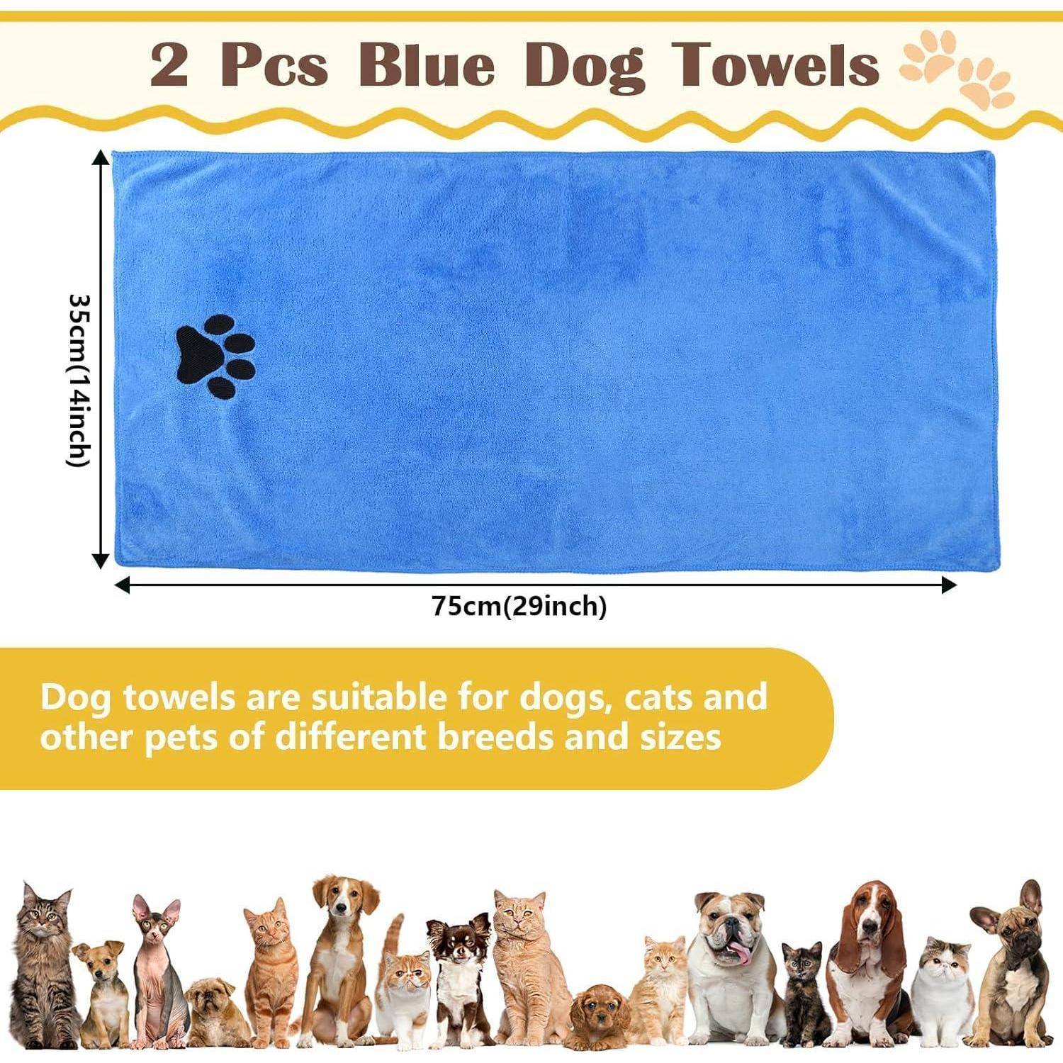 Hundehandtuch Mikrofaser Schnelltrocknend Katzen 2er 75 x 35 cm Blau