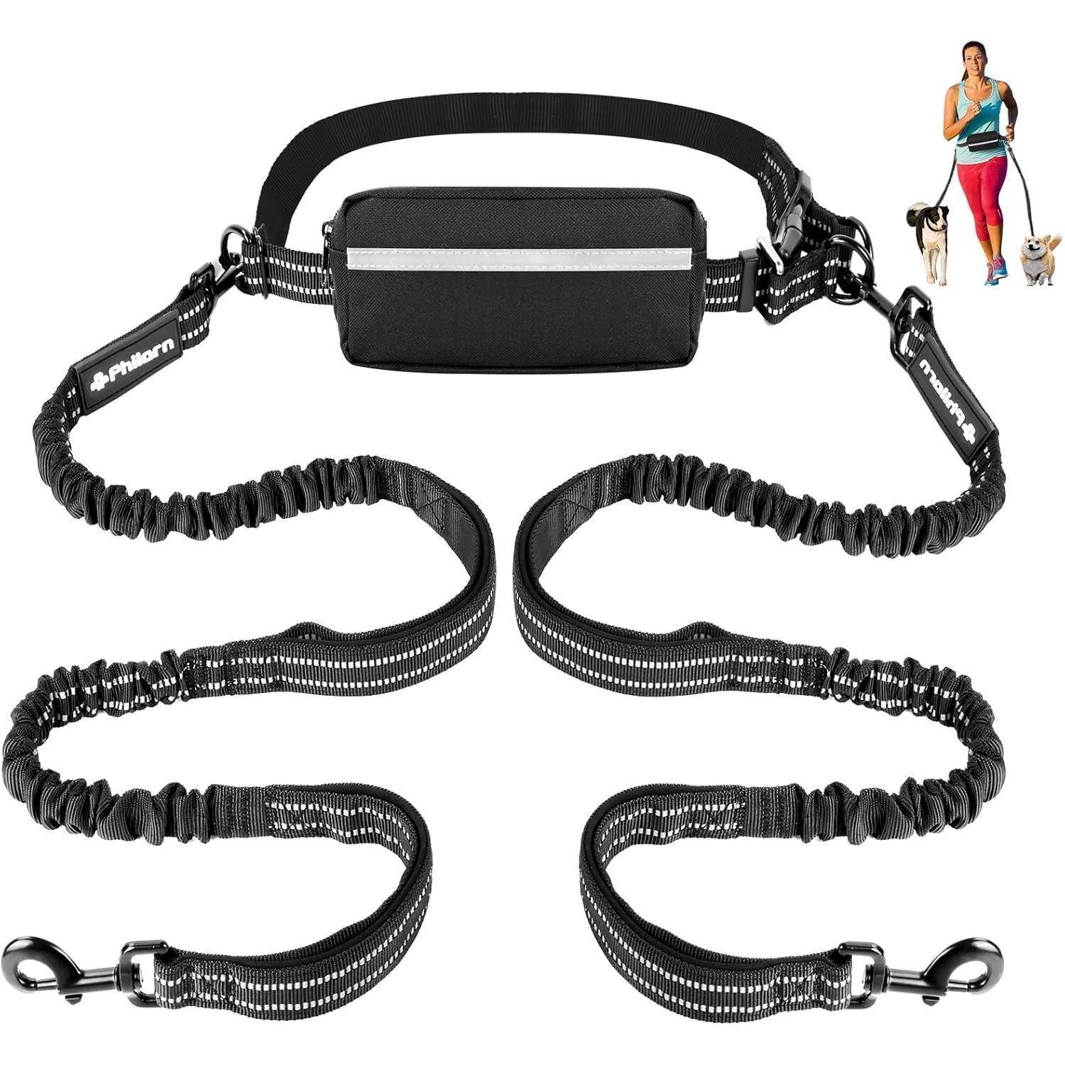 Joggingleine freihändig Bauchgurt reflektierend 50kg Für 2 Hunde