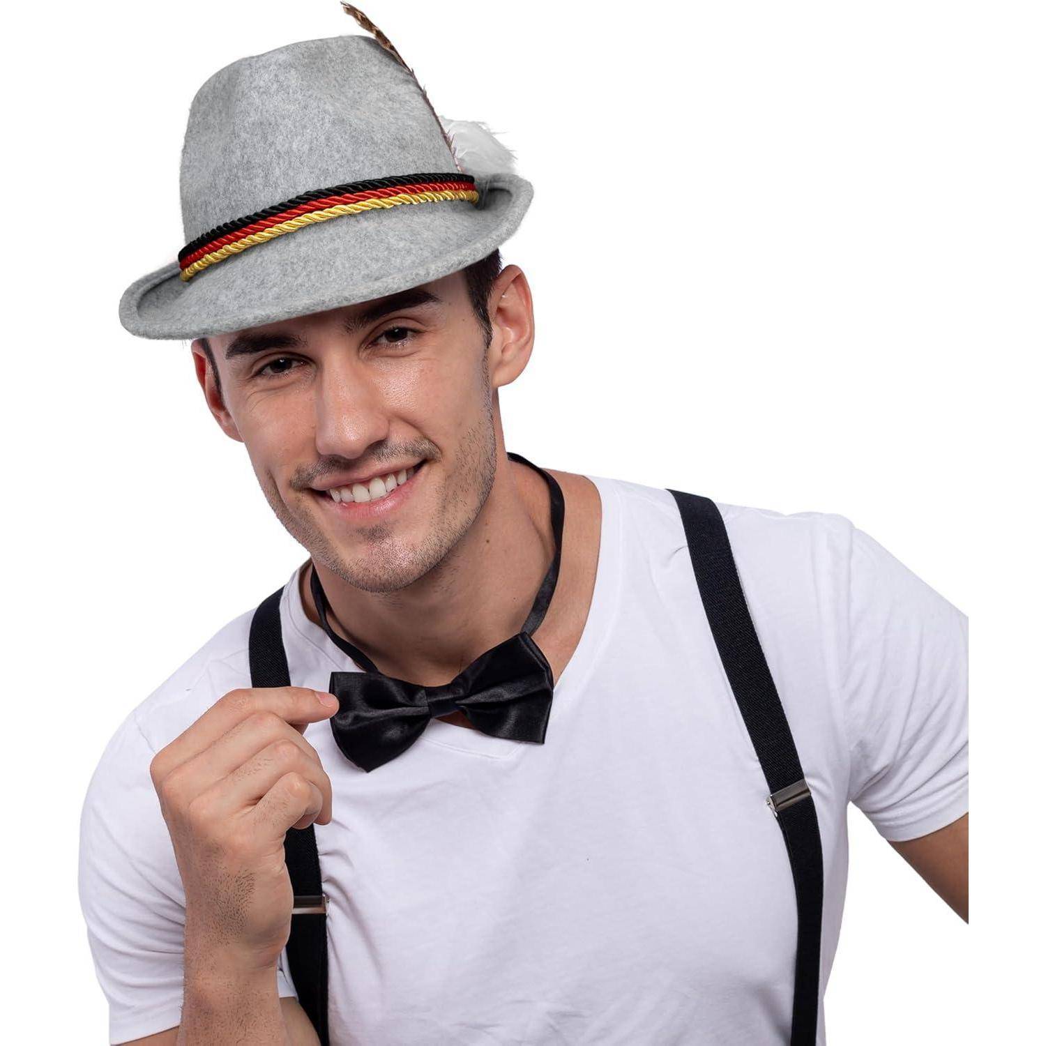 Alpenhut Filzhut Trachtenhut Feder Oktoberfest Cosplay Grey blue
