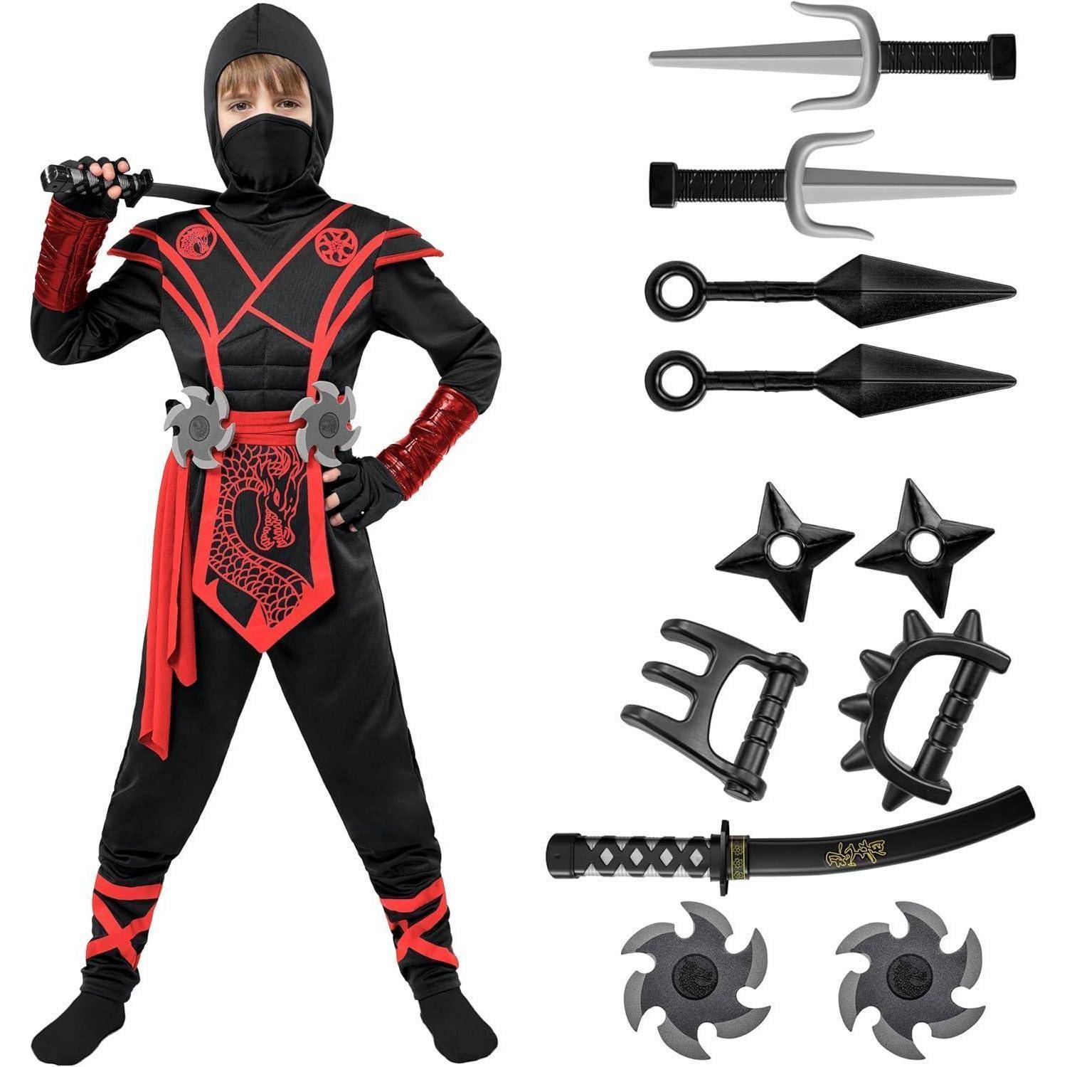 Halloween Kostüm Jungen Ninja Drache Overall Rot X-Large(12-14 yrs)