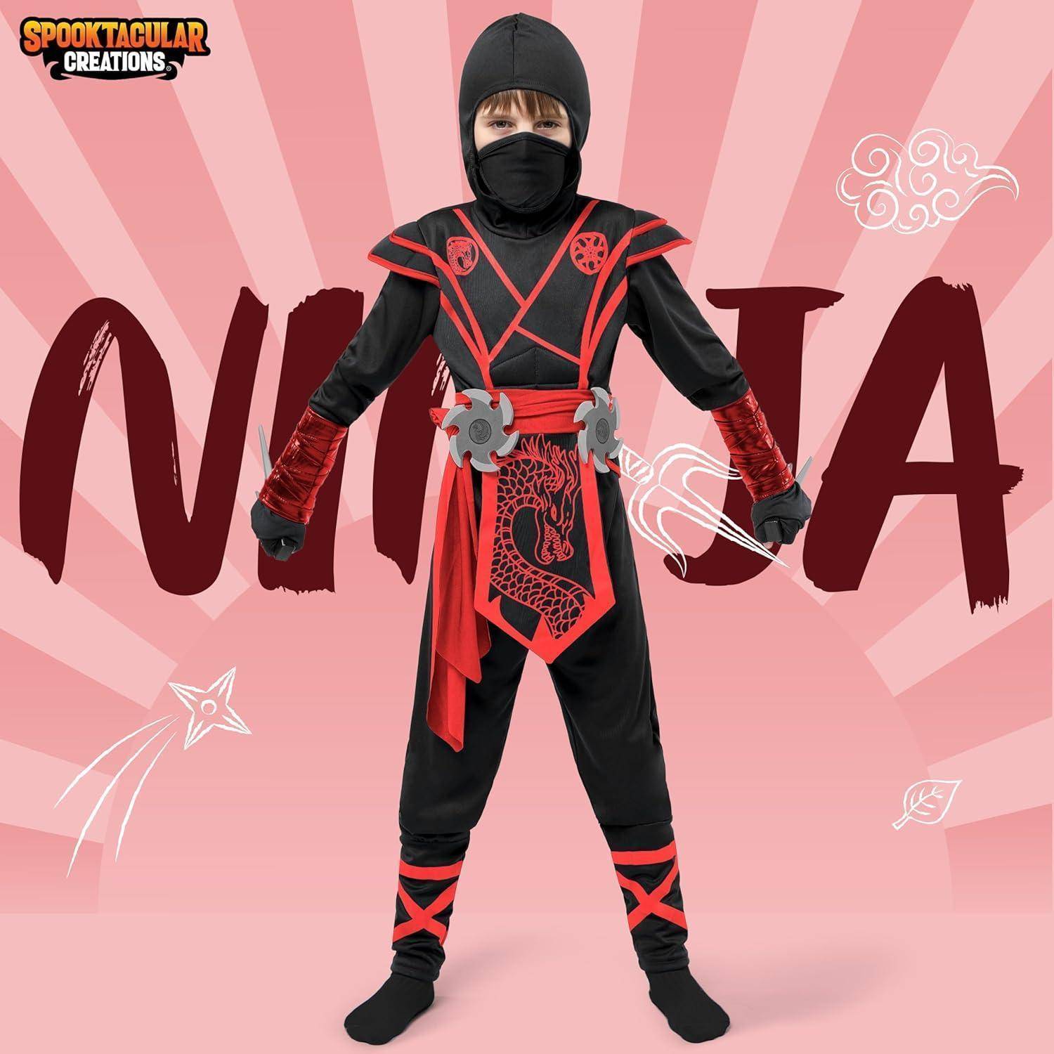 Halloween Kostüm Jungen Ninja Drache Overall Rot X-Large(12-14 yrs)