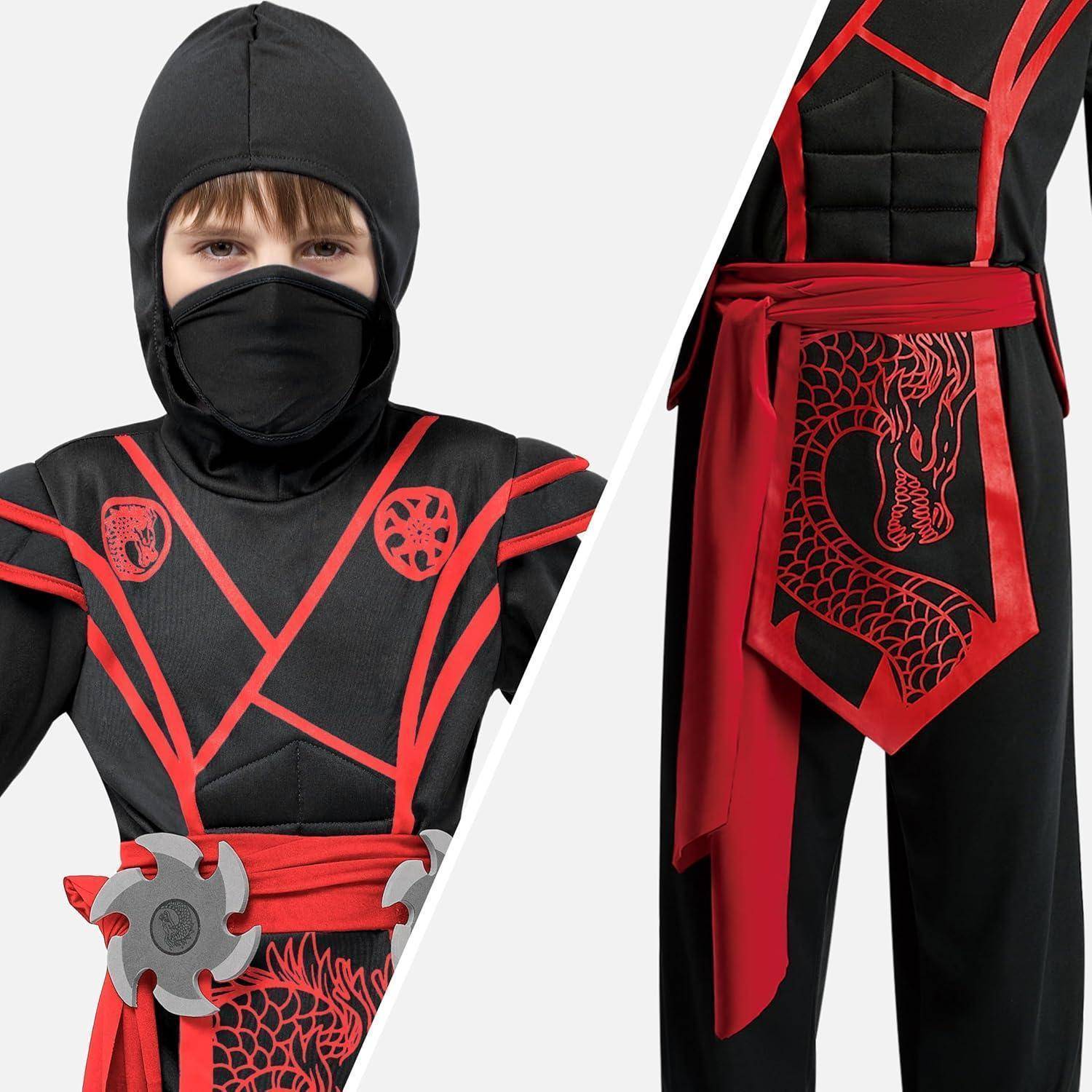 Halloween Kostüm Jungen Ninja Drache Overall Rot X-Large(12-14 yrs)