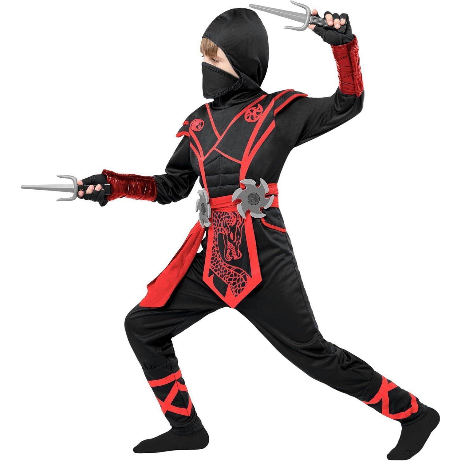 Halloween Kostüm Jungen Ninja Drache Overall Rot X-Large(12-14 yrs)