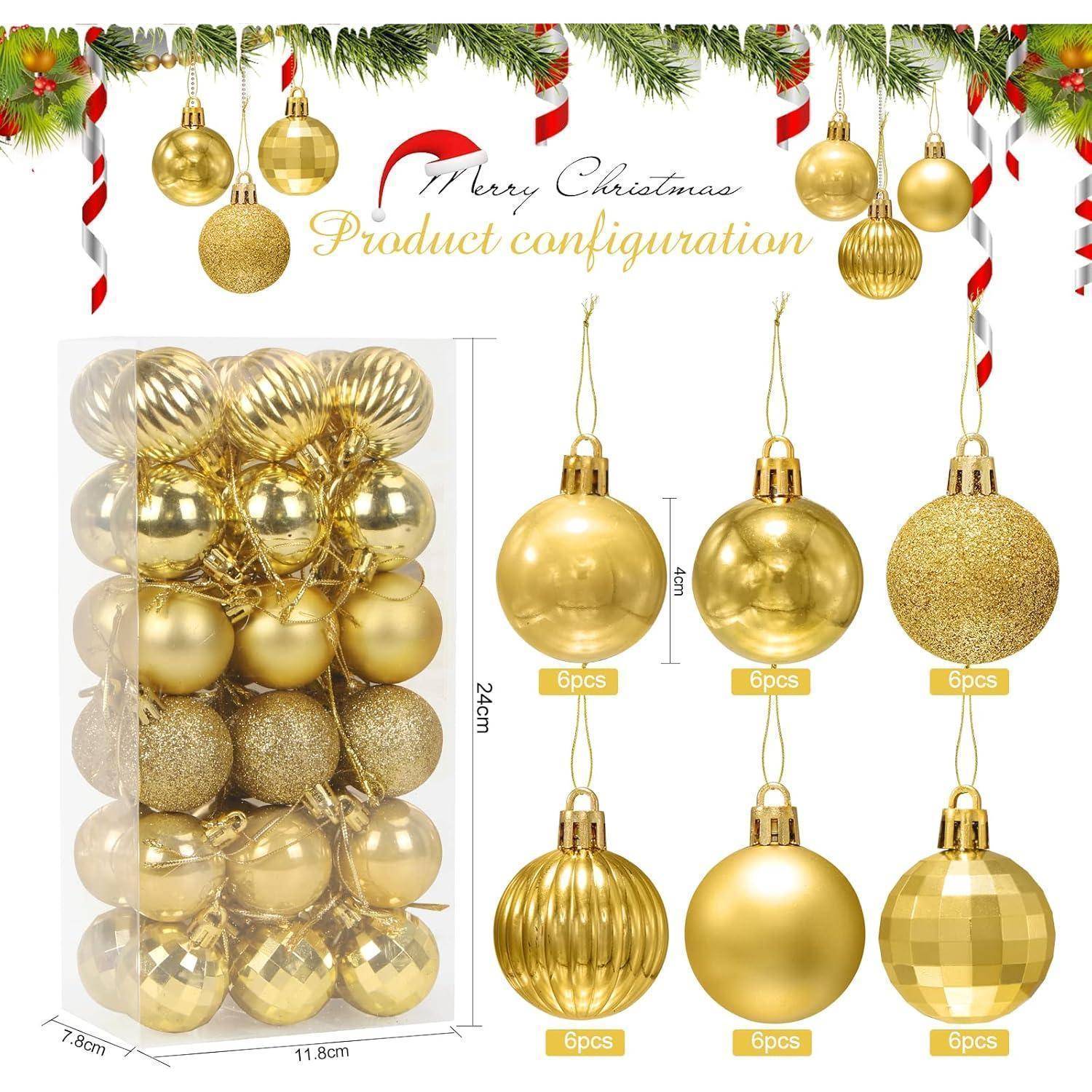 Weihnachtskugeln 36 Stück Kunststoff 4cm Christbaumkugeln Gold