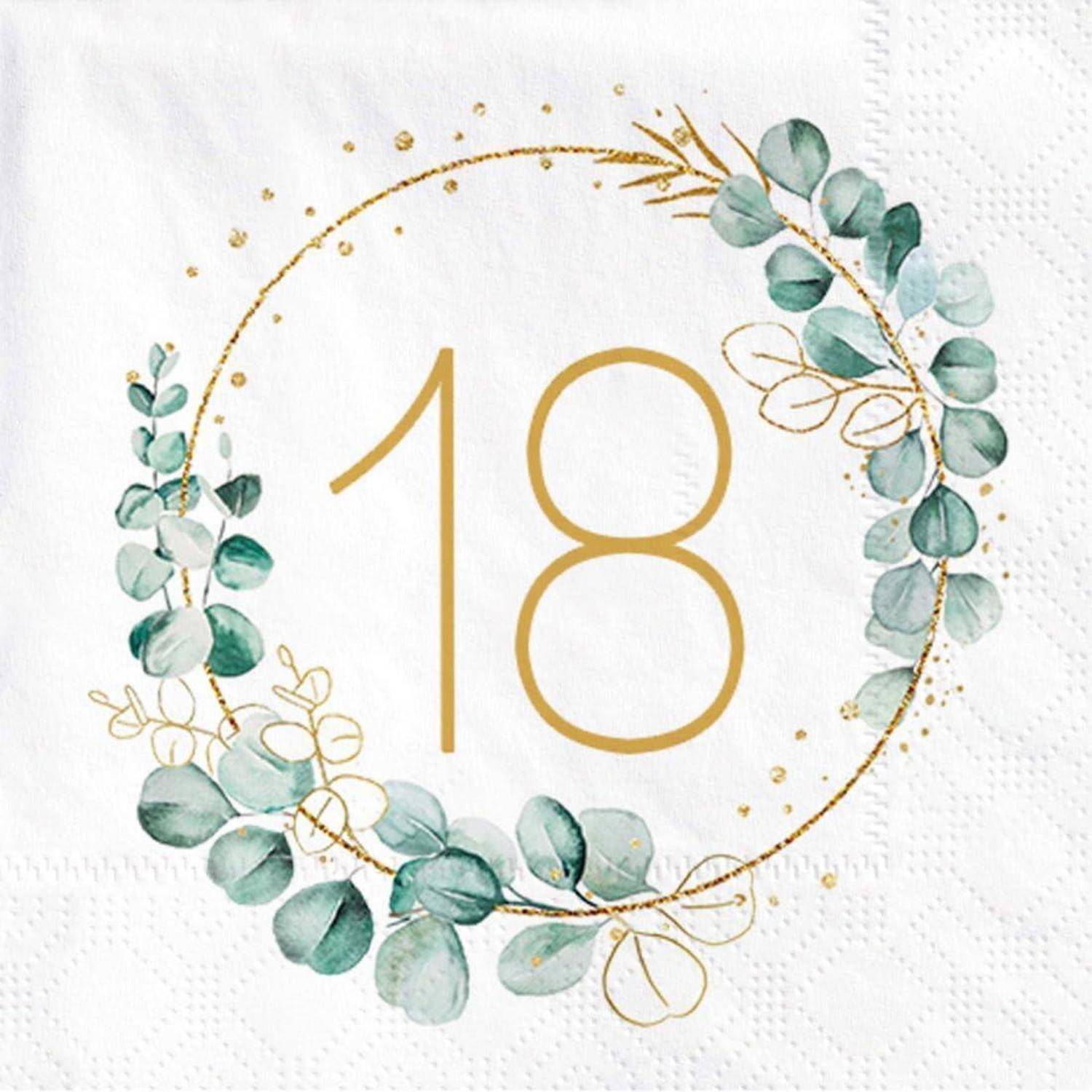 Servietten 40 Stück Eukalyptus Gold Grün 18. Geburtstag Servietten