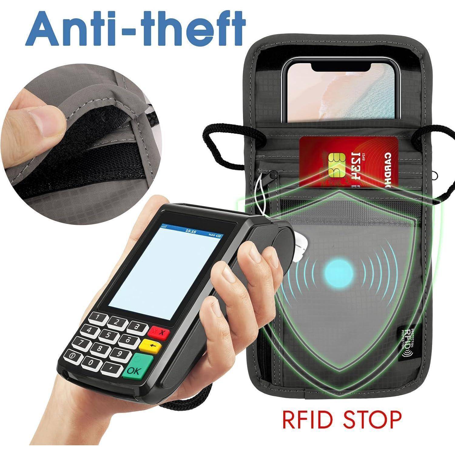 Brustbeutel RFID Antidiebstahl Wasserdicht Schwarz Handy Grau
