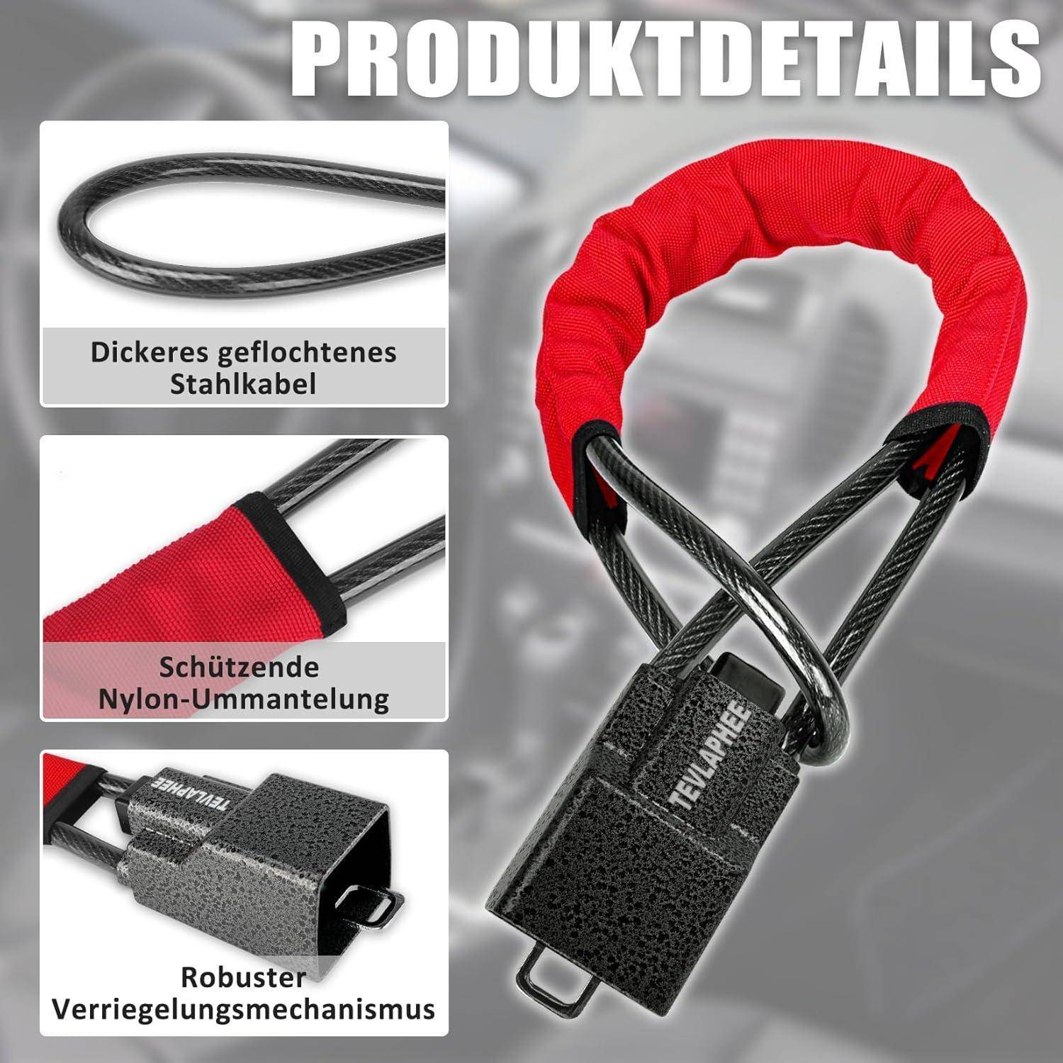 Lenkradkralle Metallkopf Diebstahlschutz 3 Schlüssel Rot Rot 1