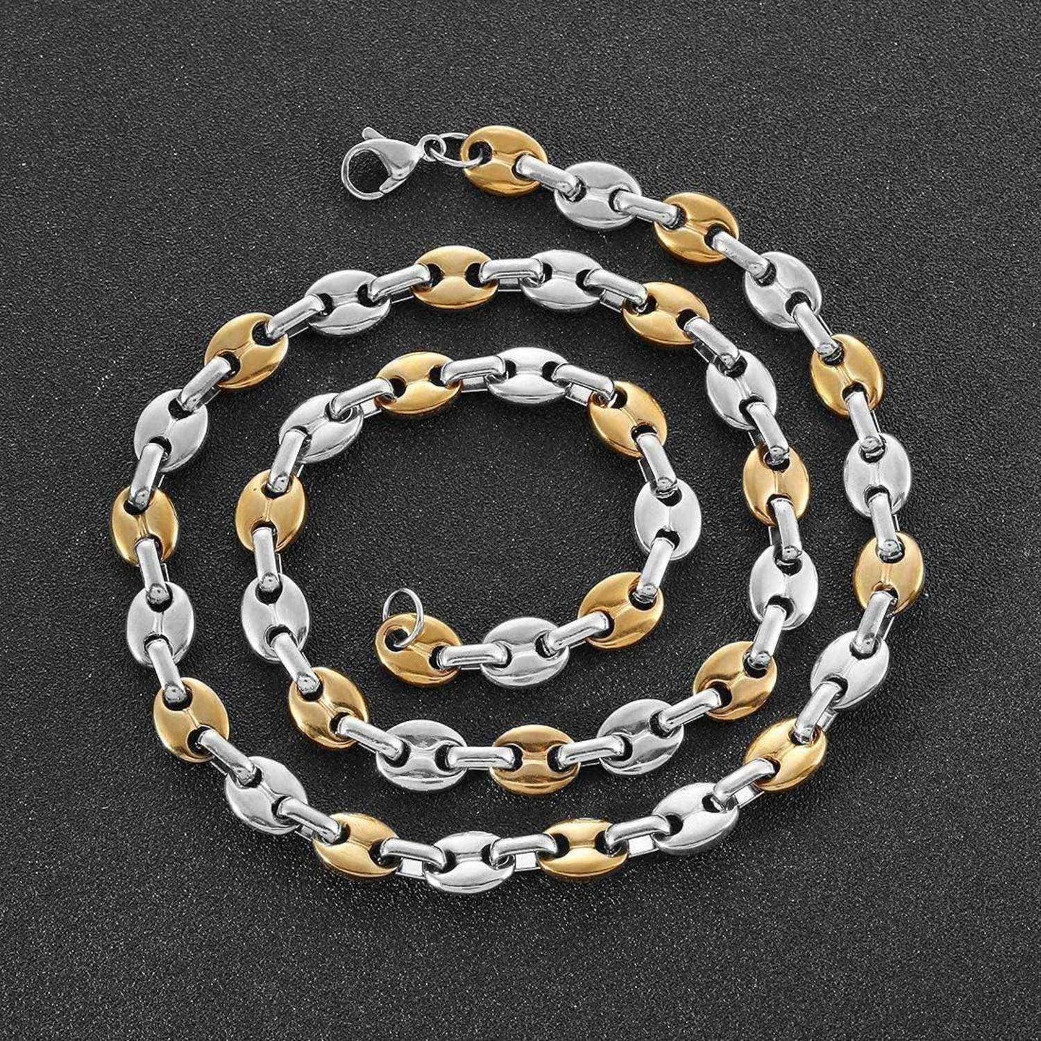 Halskette Herren Edelstahl Silber Gold Kaffeebohne 6mm 61.0 Zentimeter