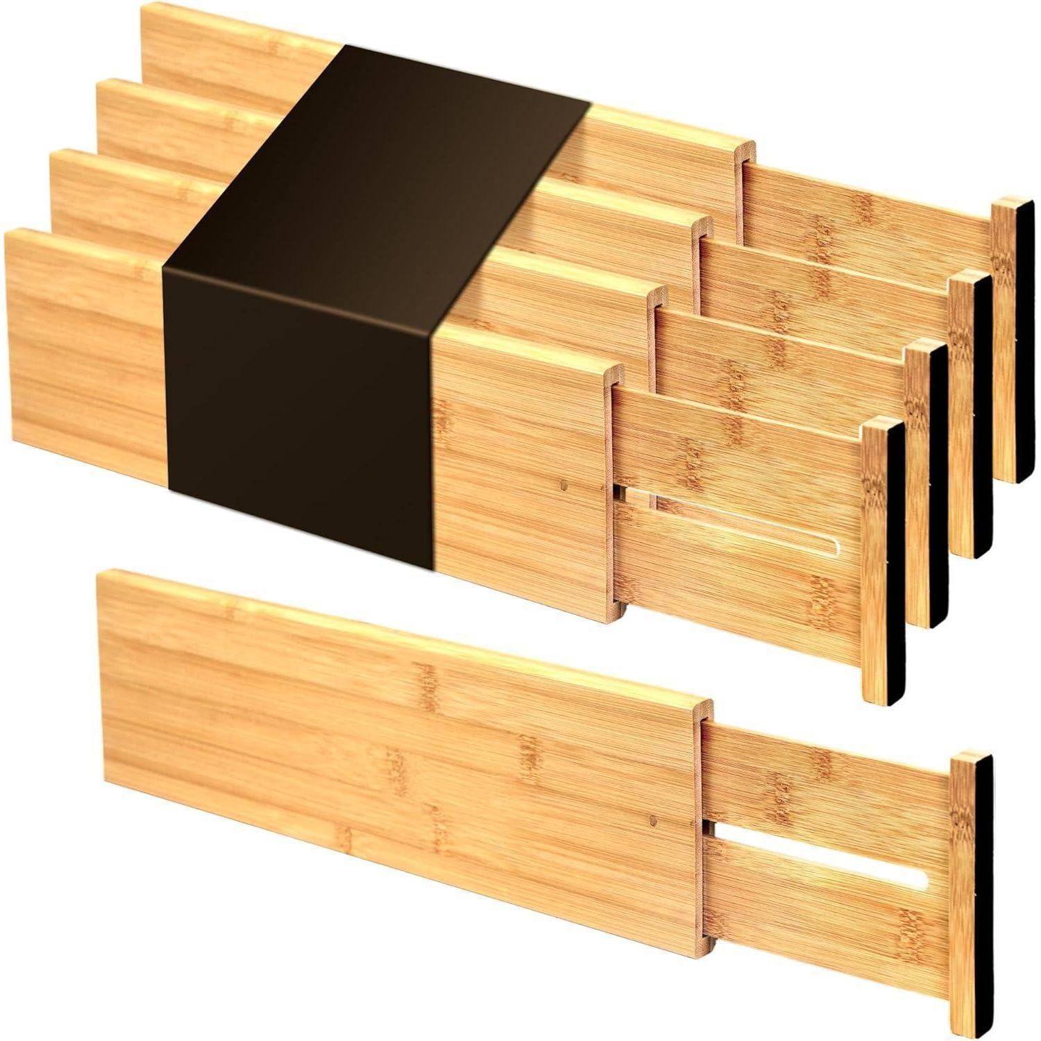 Schubladenorganizer Bambus Verstellbar Naturfarbe groß 10H cm
