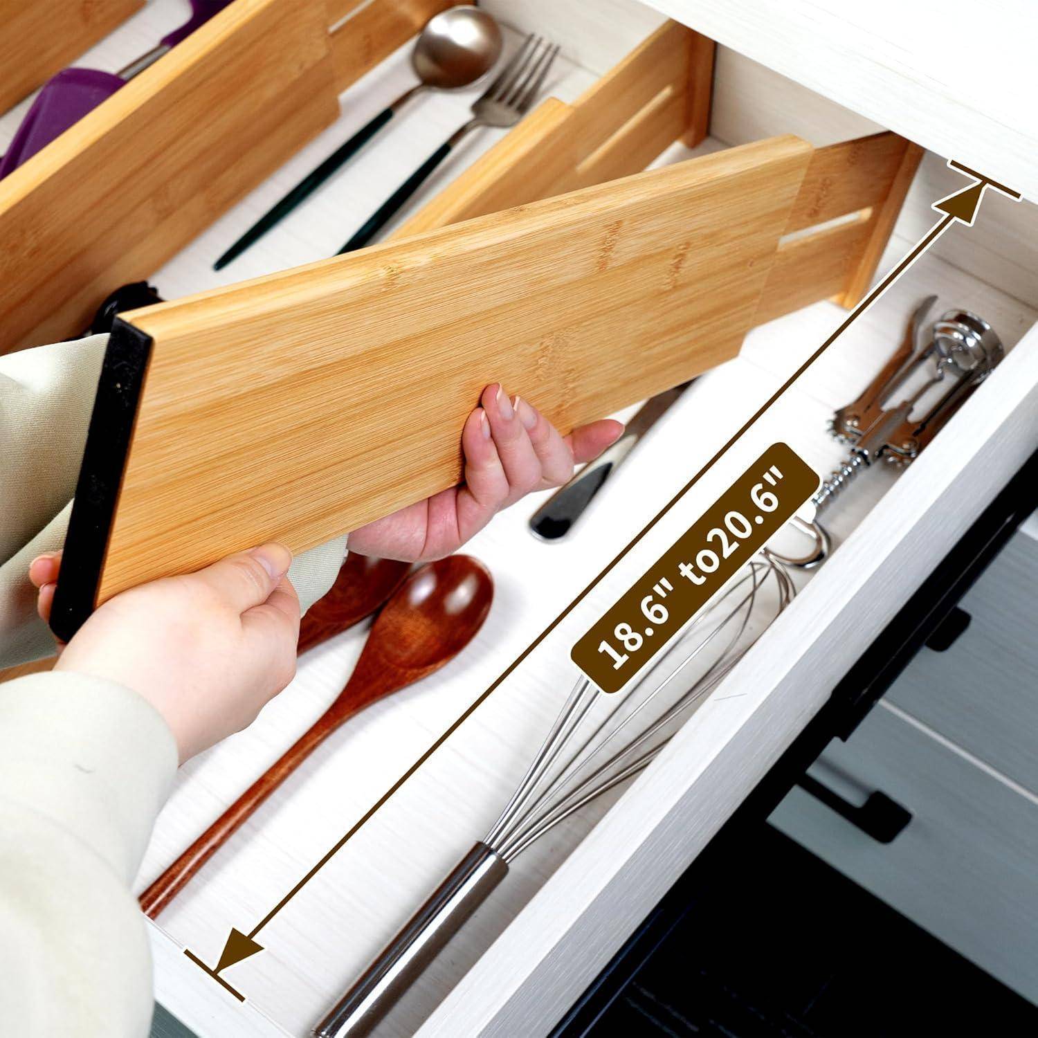 Schubladenorganizer Bambus Verstellbar Naturfarbe groß 10H cm
