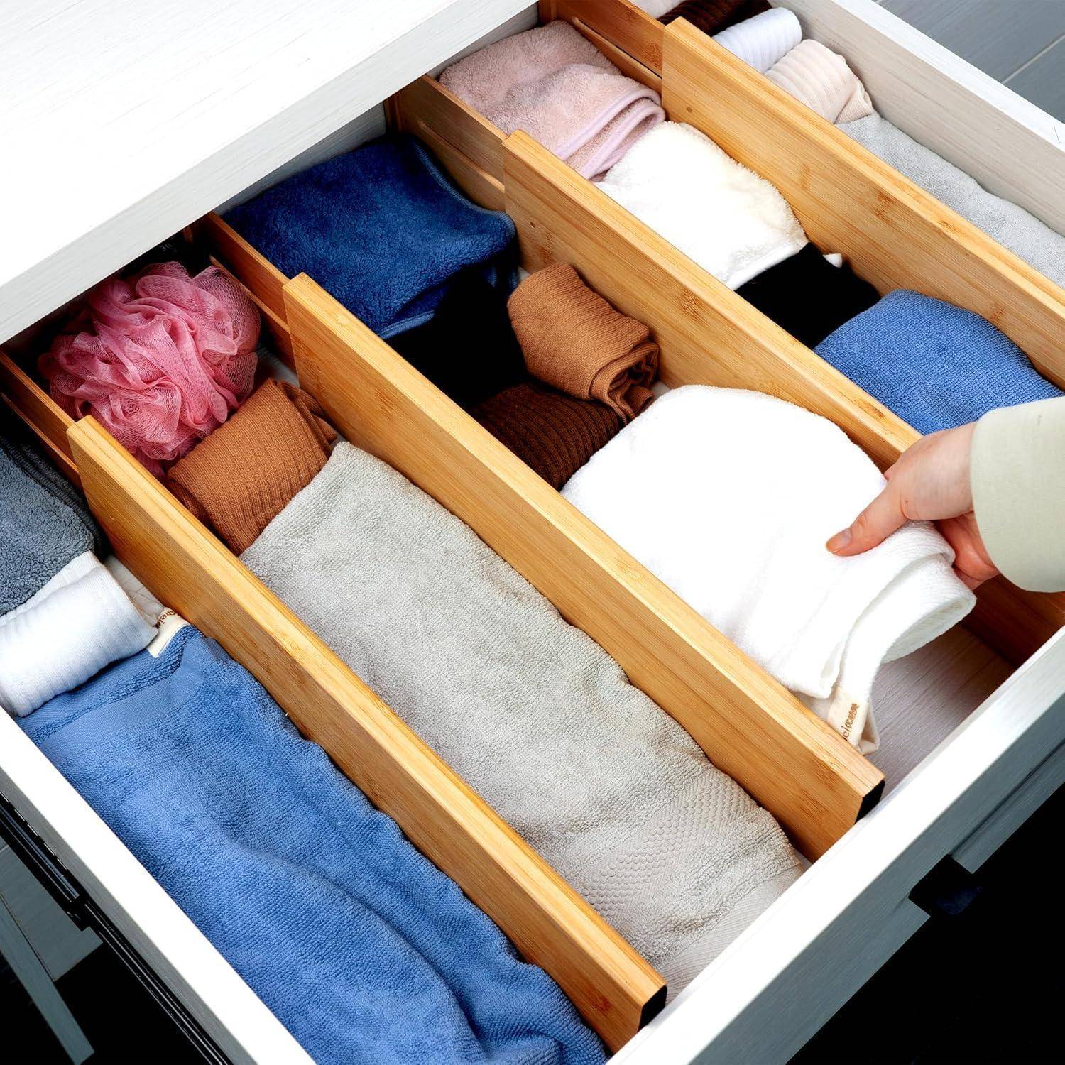 Schubladenorganizer Bambus Verstellbar Naturfarbe groß 10H cm