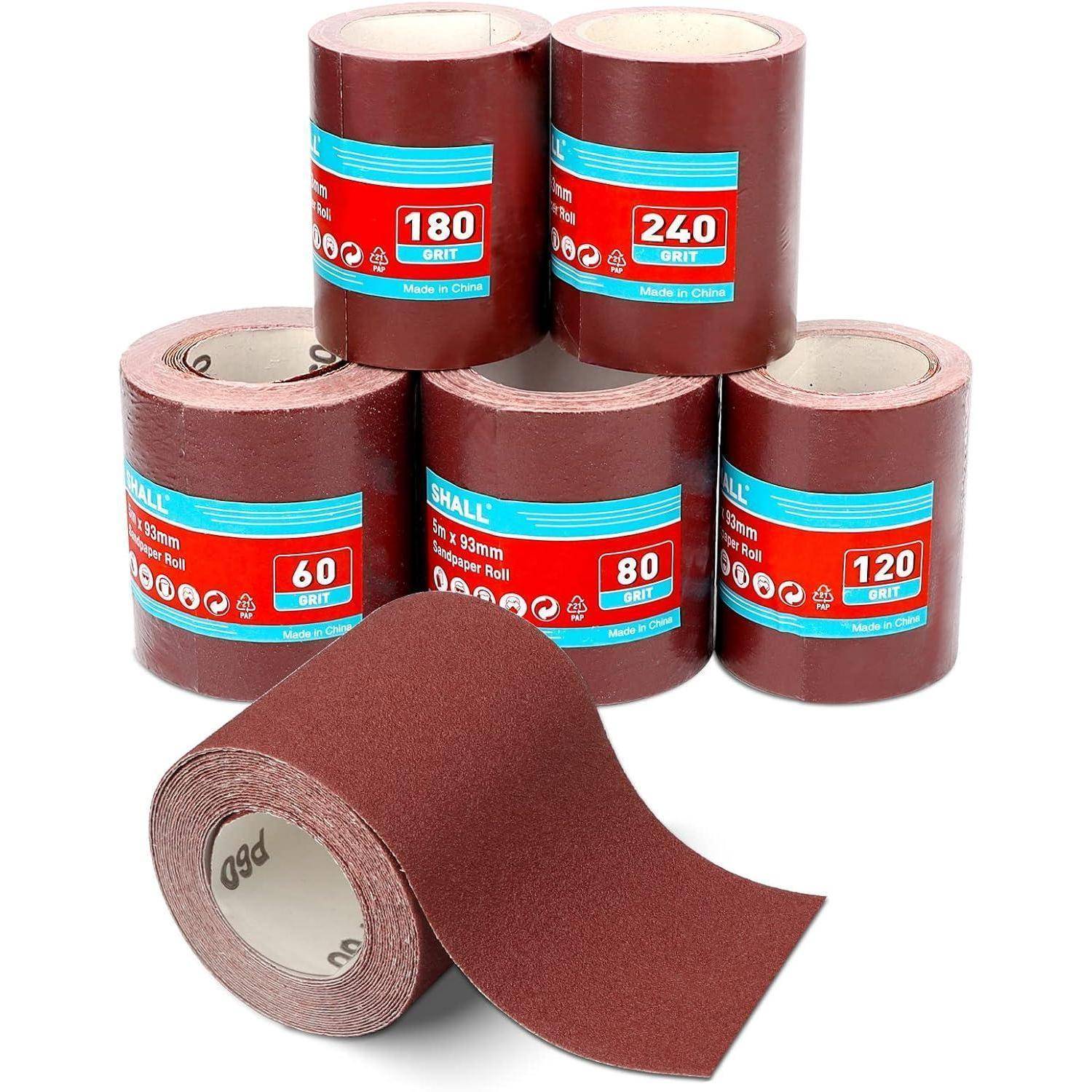 Schleifpapier Aluminiumoxid 5 Rollen 60 80 120 180 Schleifpapierrollen