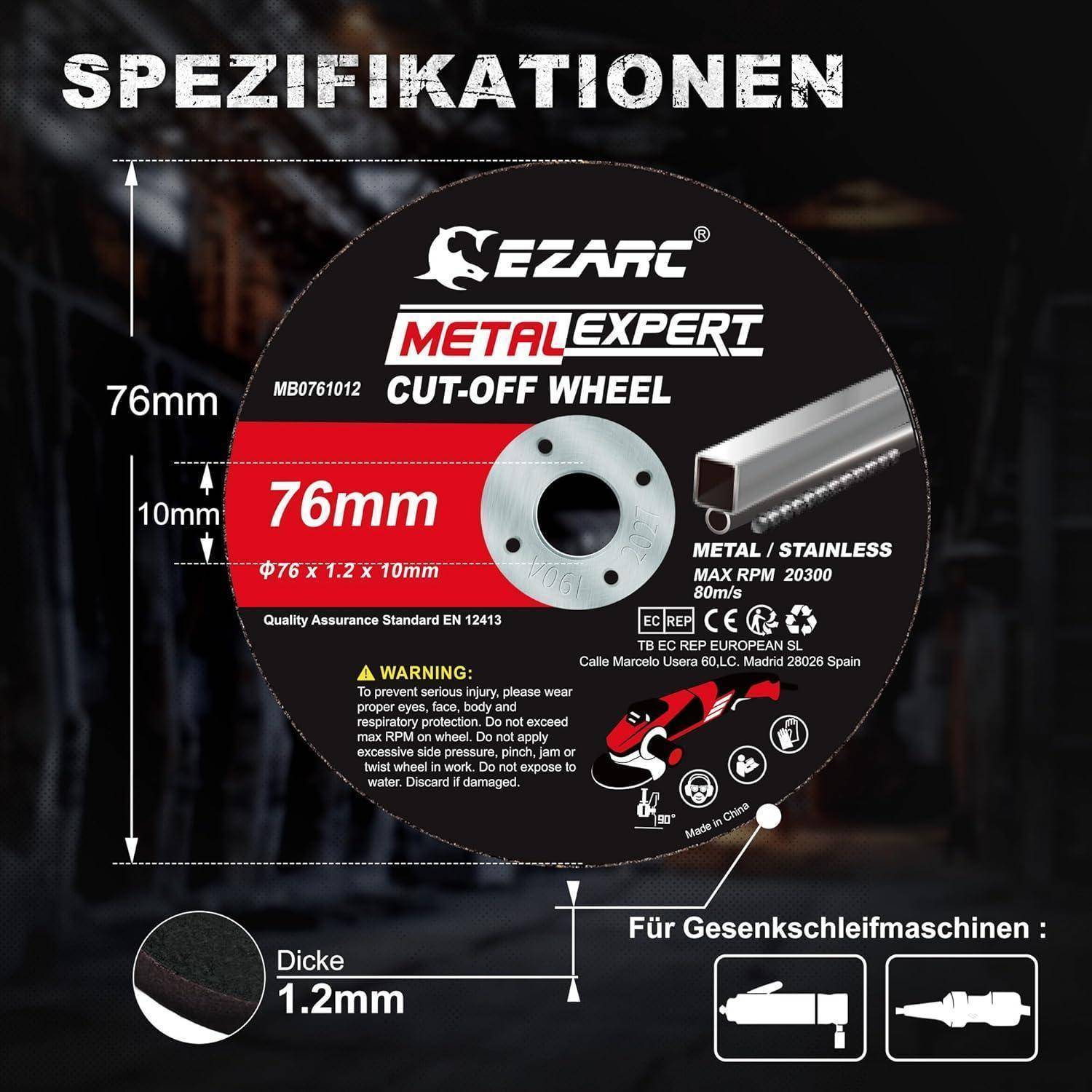 Trennscheibe 76mm 1.2mm Edelstahl Winkelschleifer 24er Ø 76mm 24pcs