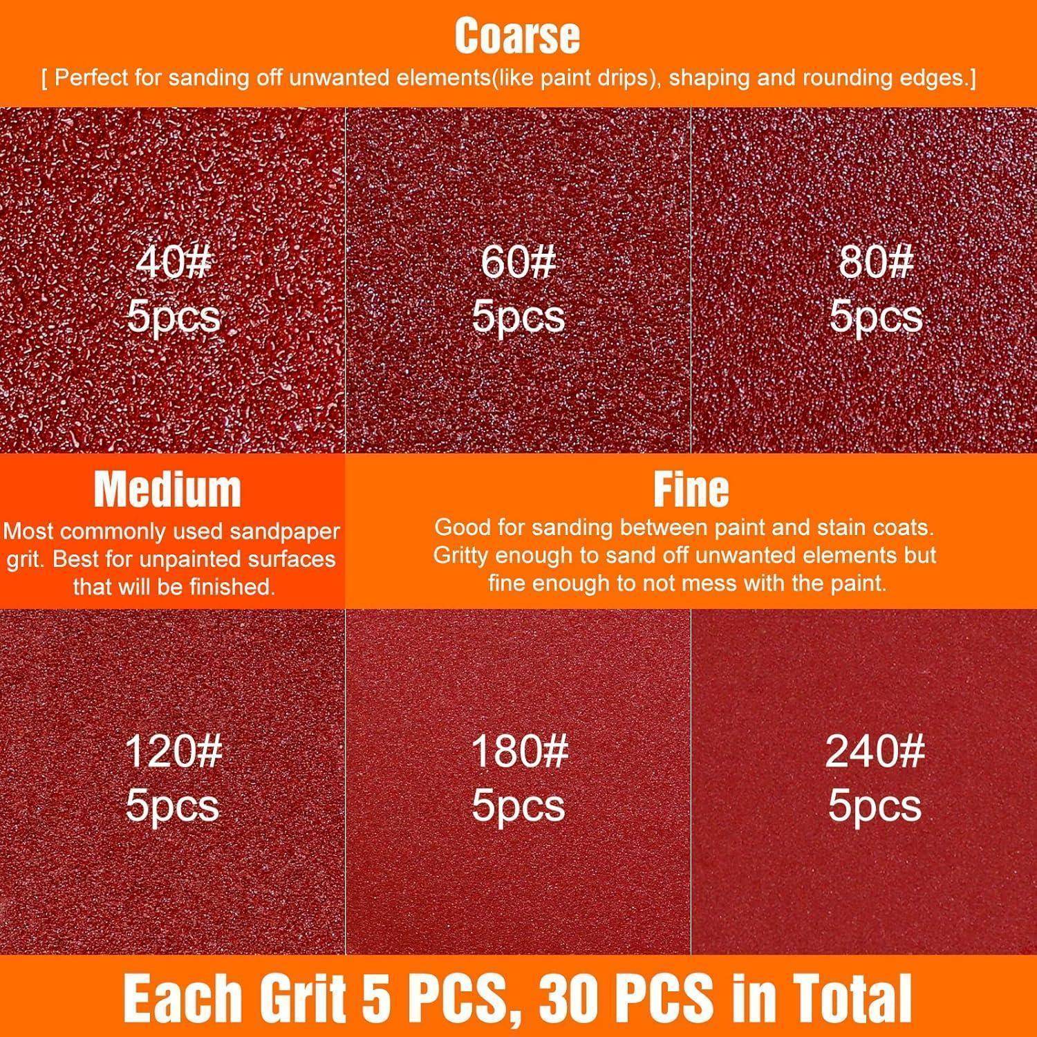 Schleifpapier 225mm Klett 8 Loch P40 P80 Gemischte Körnung 30PCS