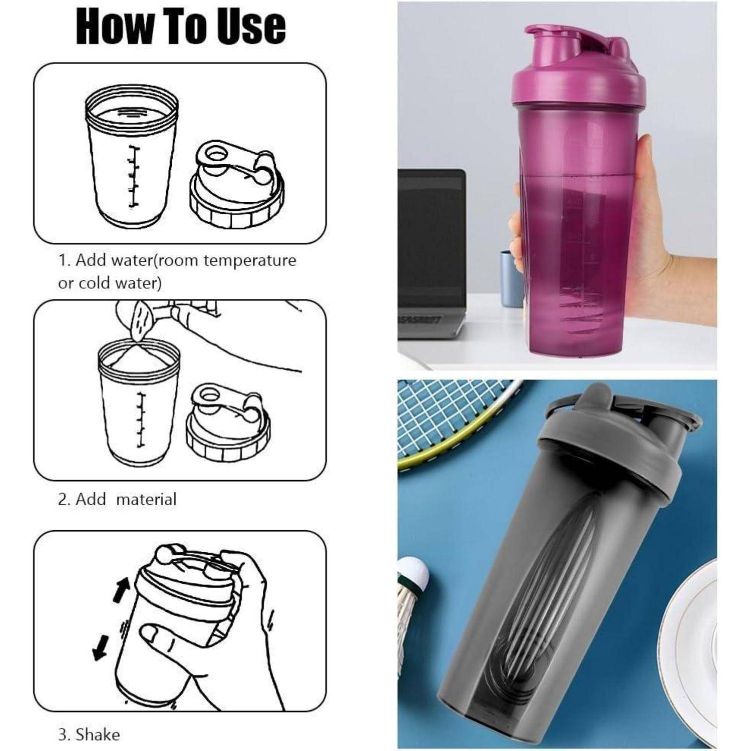 Proteinshaker 600ml Messskala BPAfrei 600ml Handhaben: Schwarz+lila