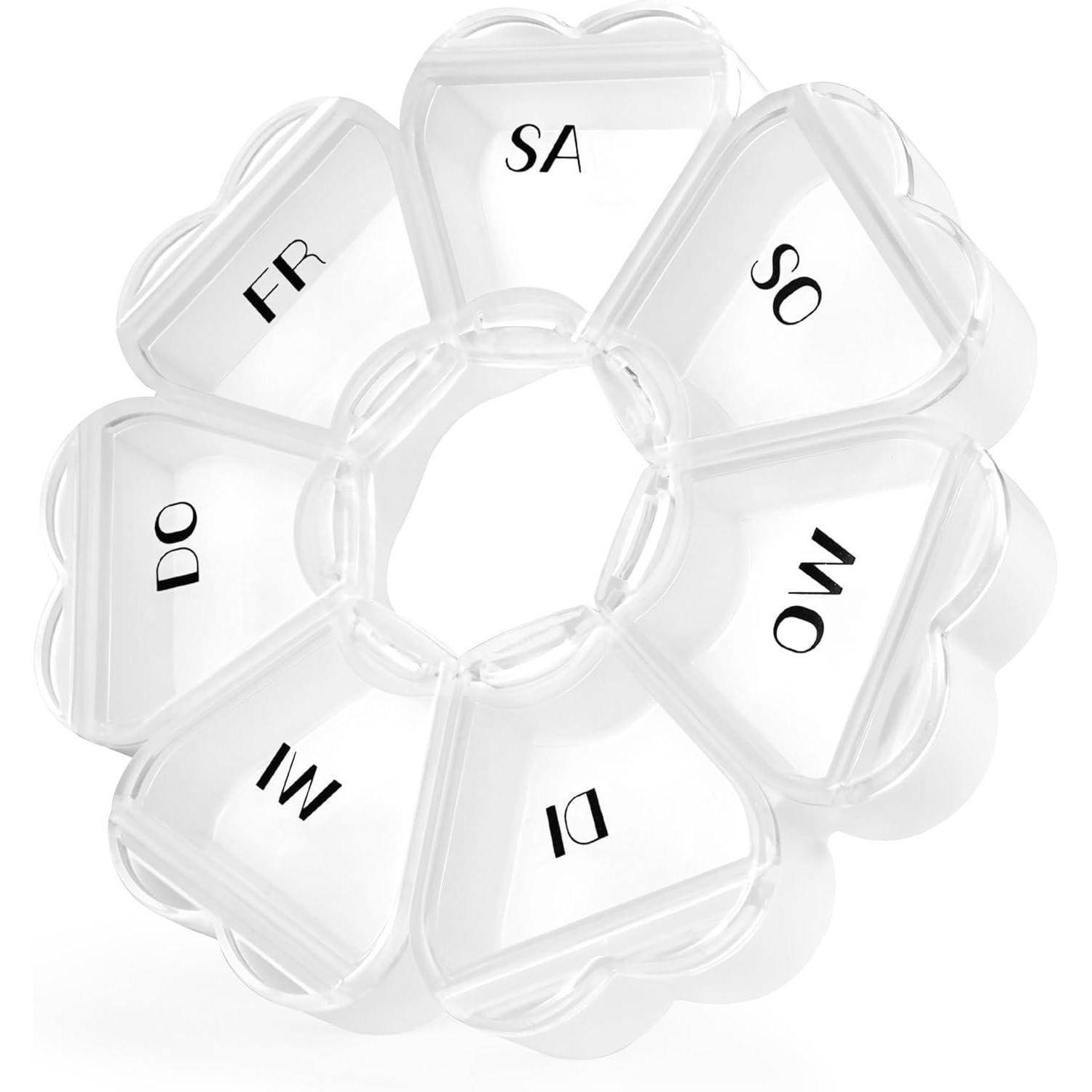 Pillenbox rund herzförmig 7 Fächer Vitamin Organizer De-weiß
