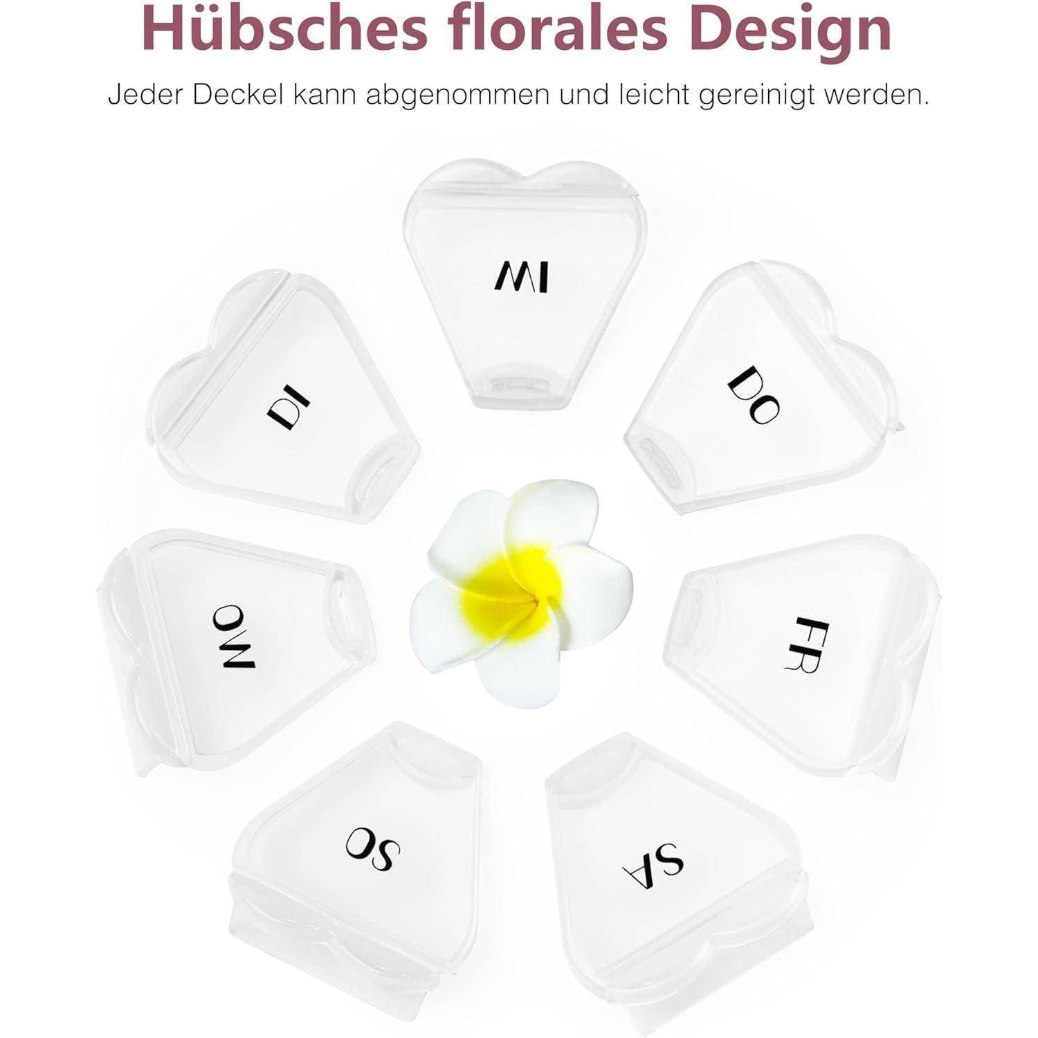 Pillenbox rund herzförmig 7 Fächer Vitamin Organizer De-weiß