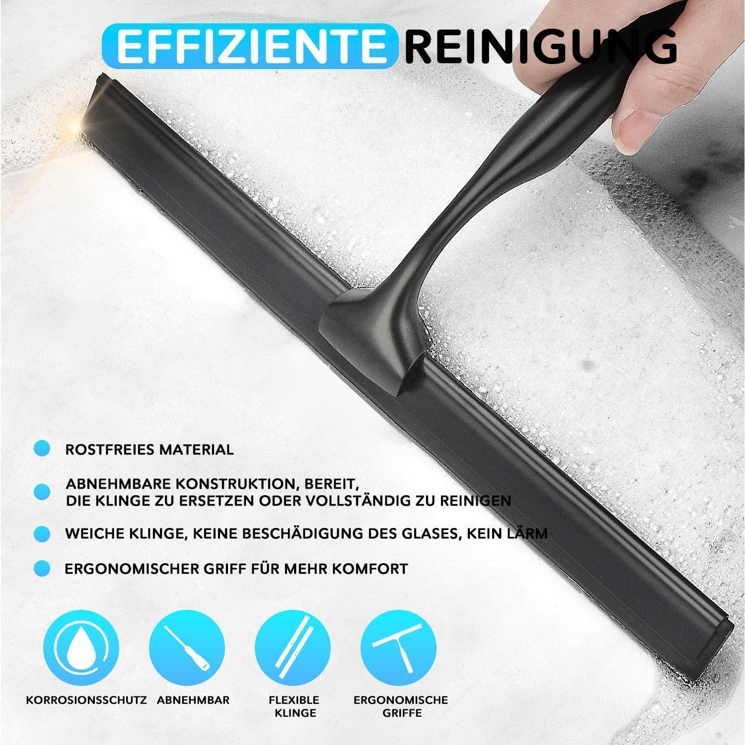 Duschabzieher Edelstahl Selbstklebehaken Glaswischer Schwarz 25cm