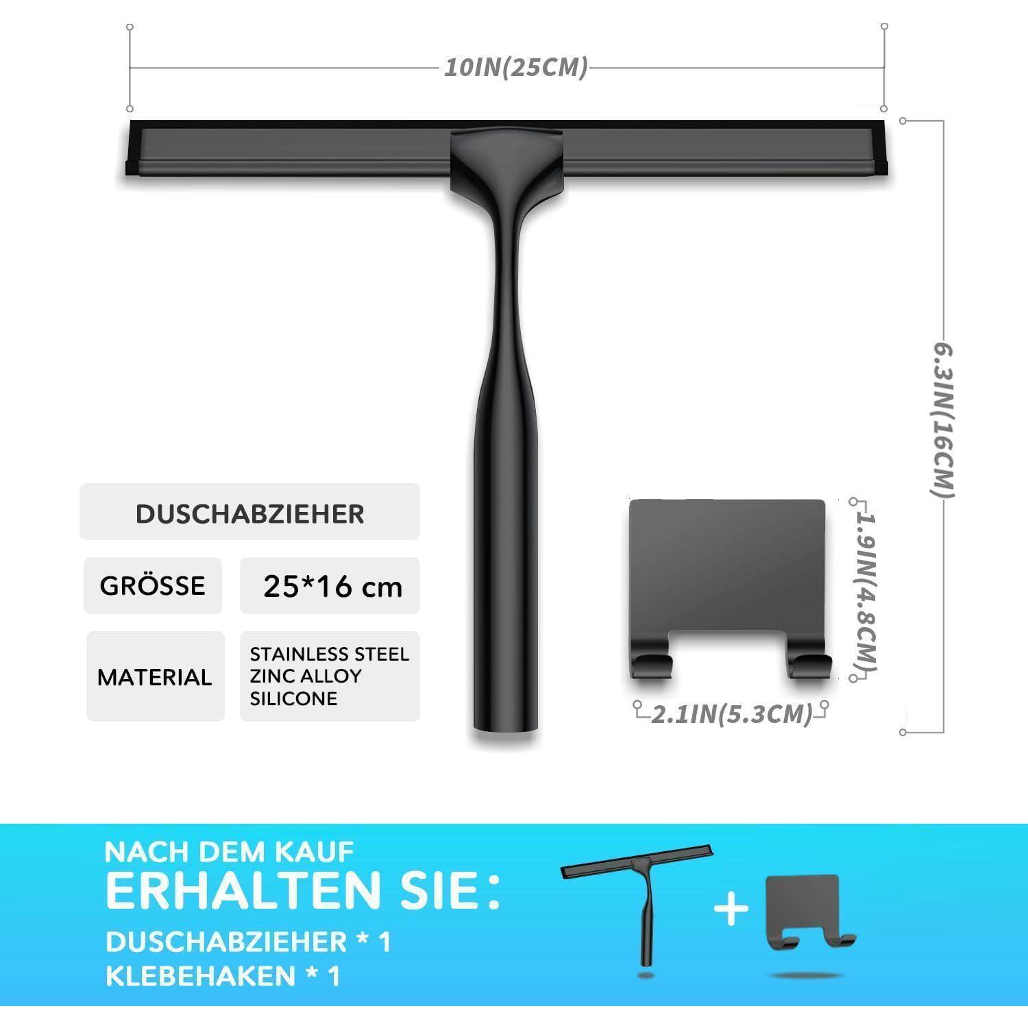 Duschabzieher Edelstahl Selbstklebehaken Glaswischer Schwarz 25cm