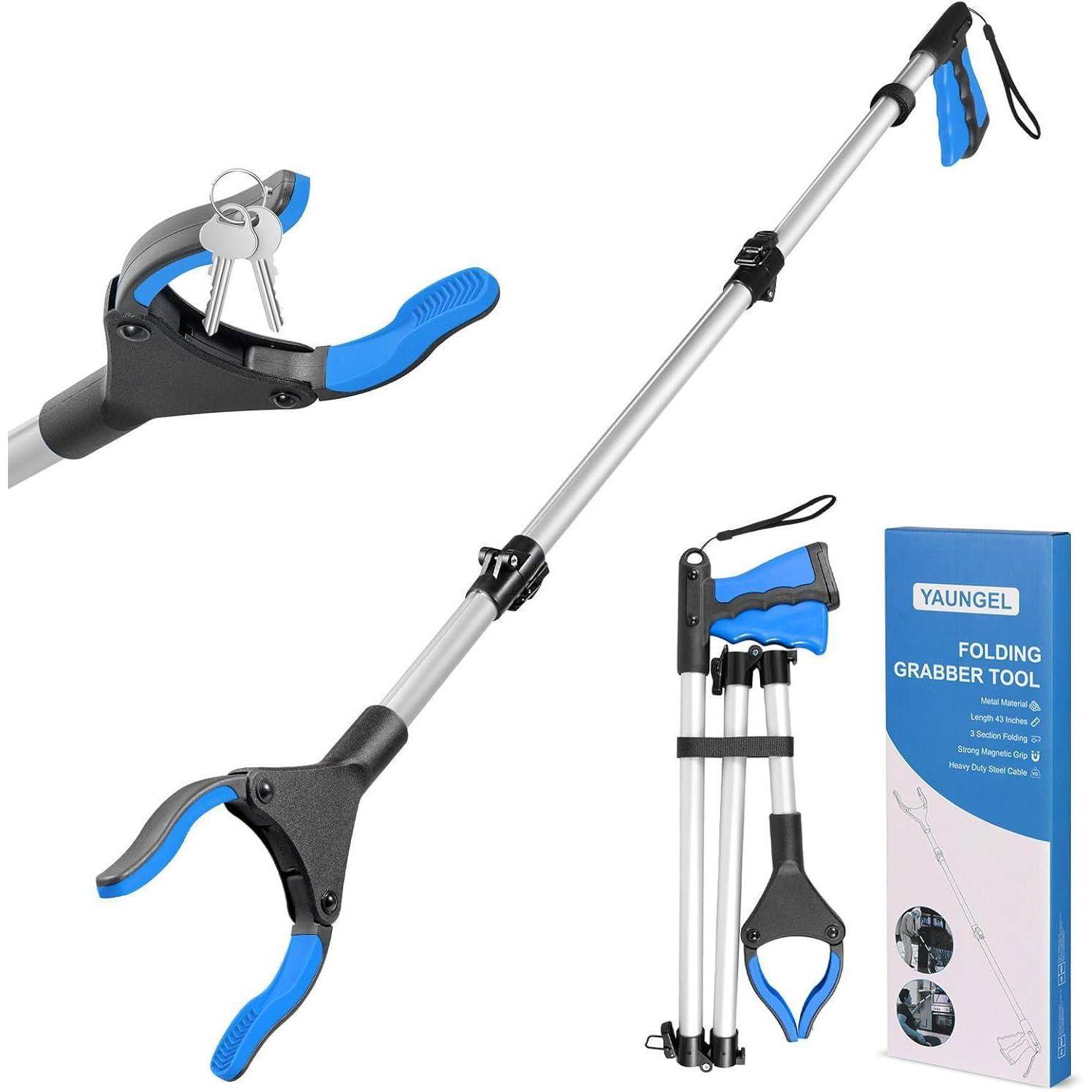 Greifzange Müllzange 108cm Magnet 360Grad Senioren 108cm Bleu