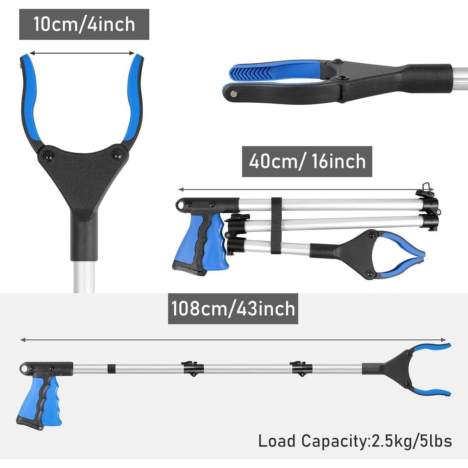 Greifzange Müllzange 108cm Magnet 360Grad Senioren 108cm Bleu