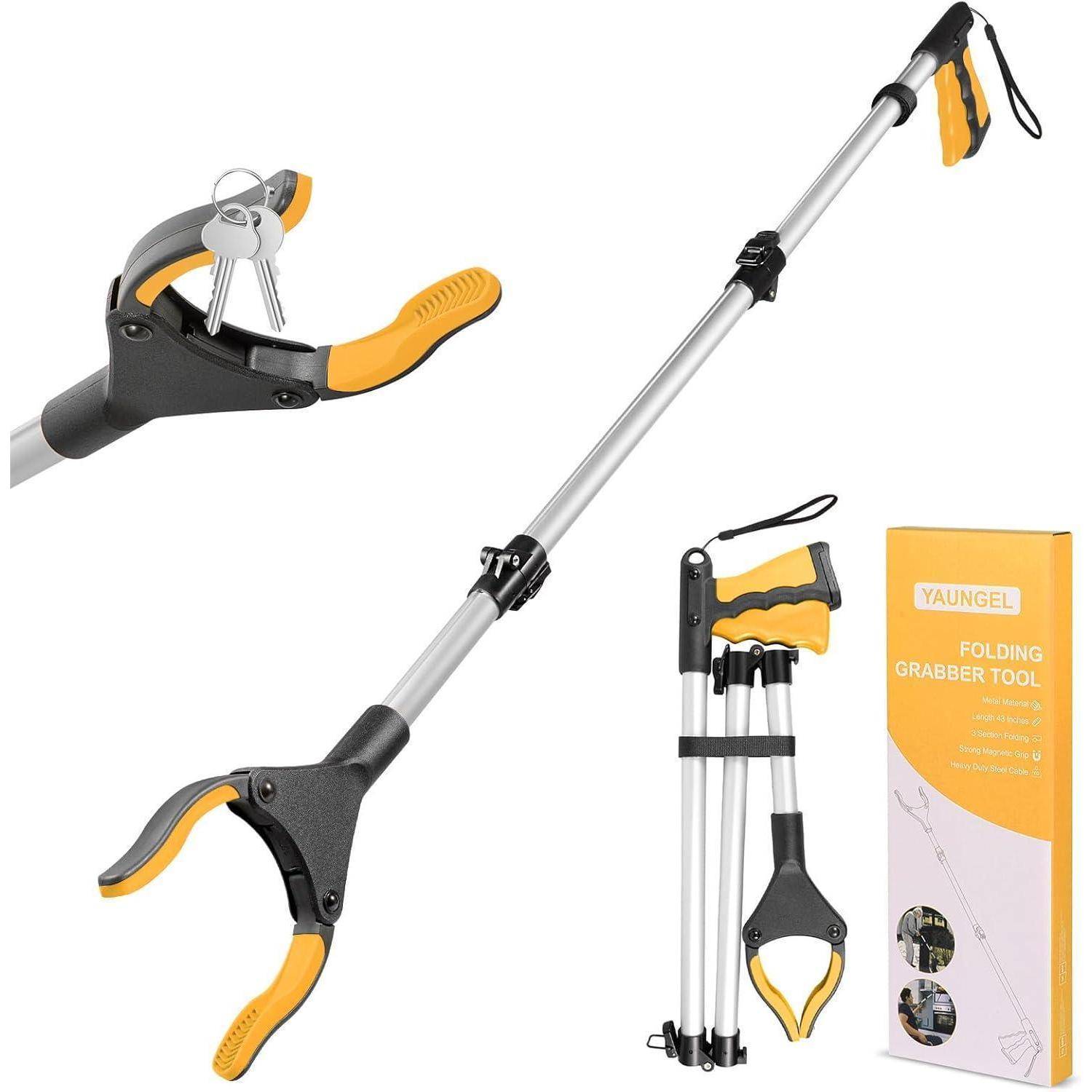 Greifzange Müllzange Magnet drehbar 360 Senioren 108cm Gelb