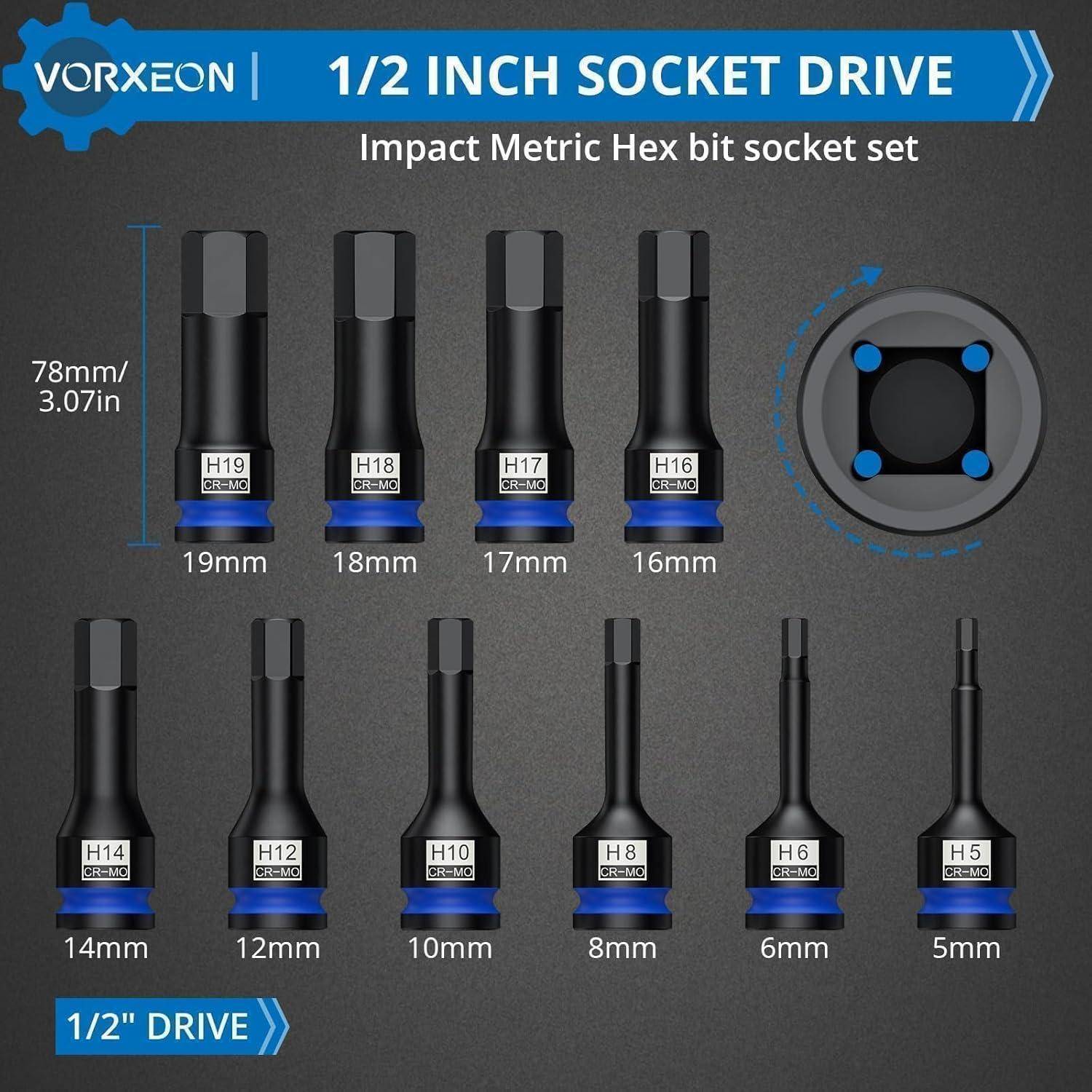 Schlagschrauber Nüsse Satz 1 2Zoll 10 12 14 17 19mm HEX 10pcs