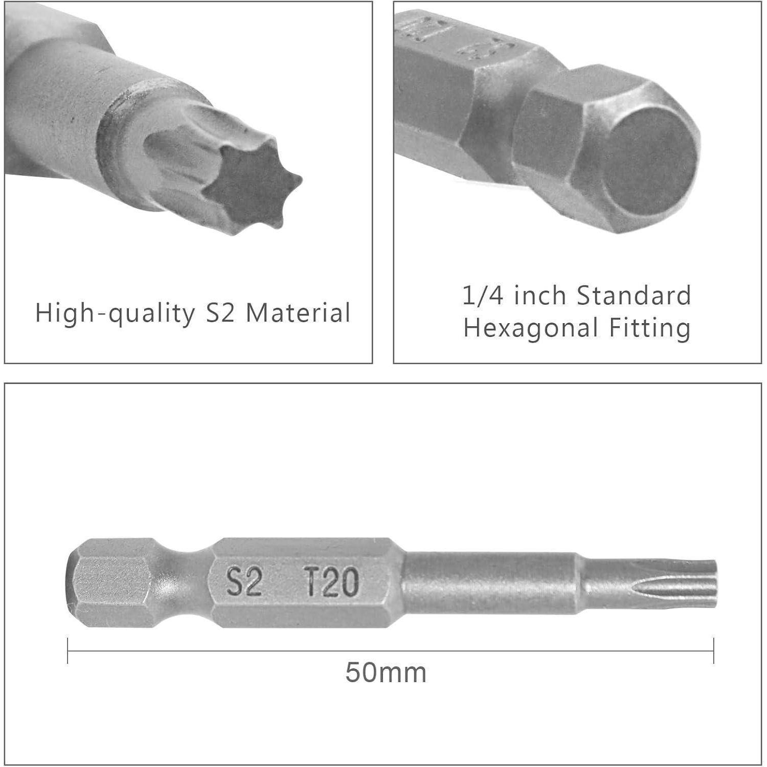 Torx Bit Set T10 T15 T20 T25 T30 T40 S2 50 mm 10 Stück Mix-Bit Box