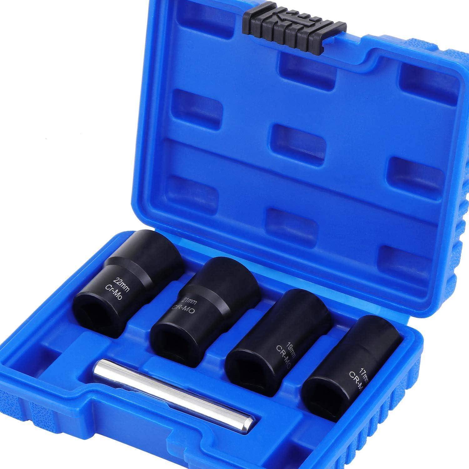 Dreh-Steckschlüssel-Set 1/2-Zoll-Antrieb Ausdreher 17 19 21 22 mm