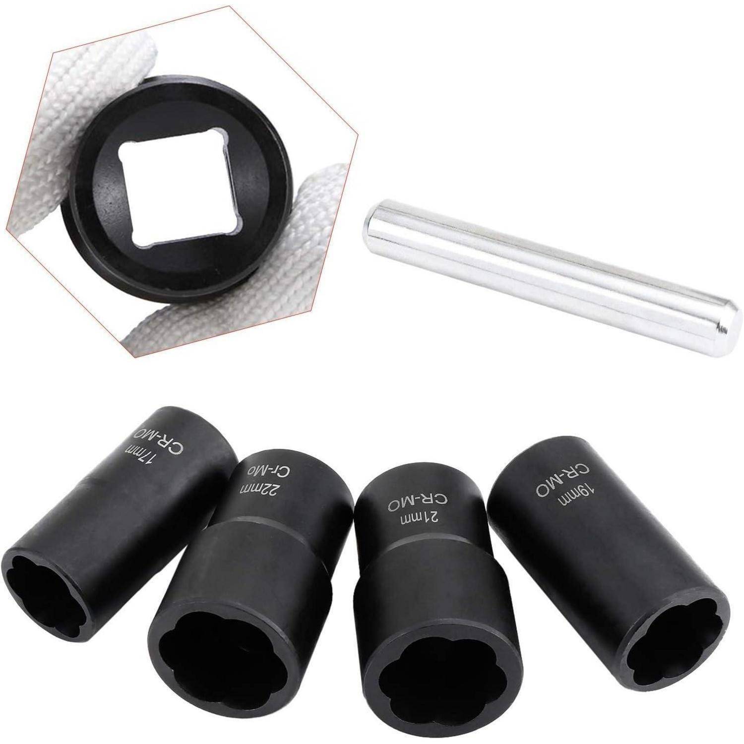 Dreh-Steckschlüssel-Set 1/2-Zoll-Antrieb Ausdreher 17 19 21 22 mm